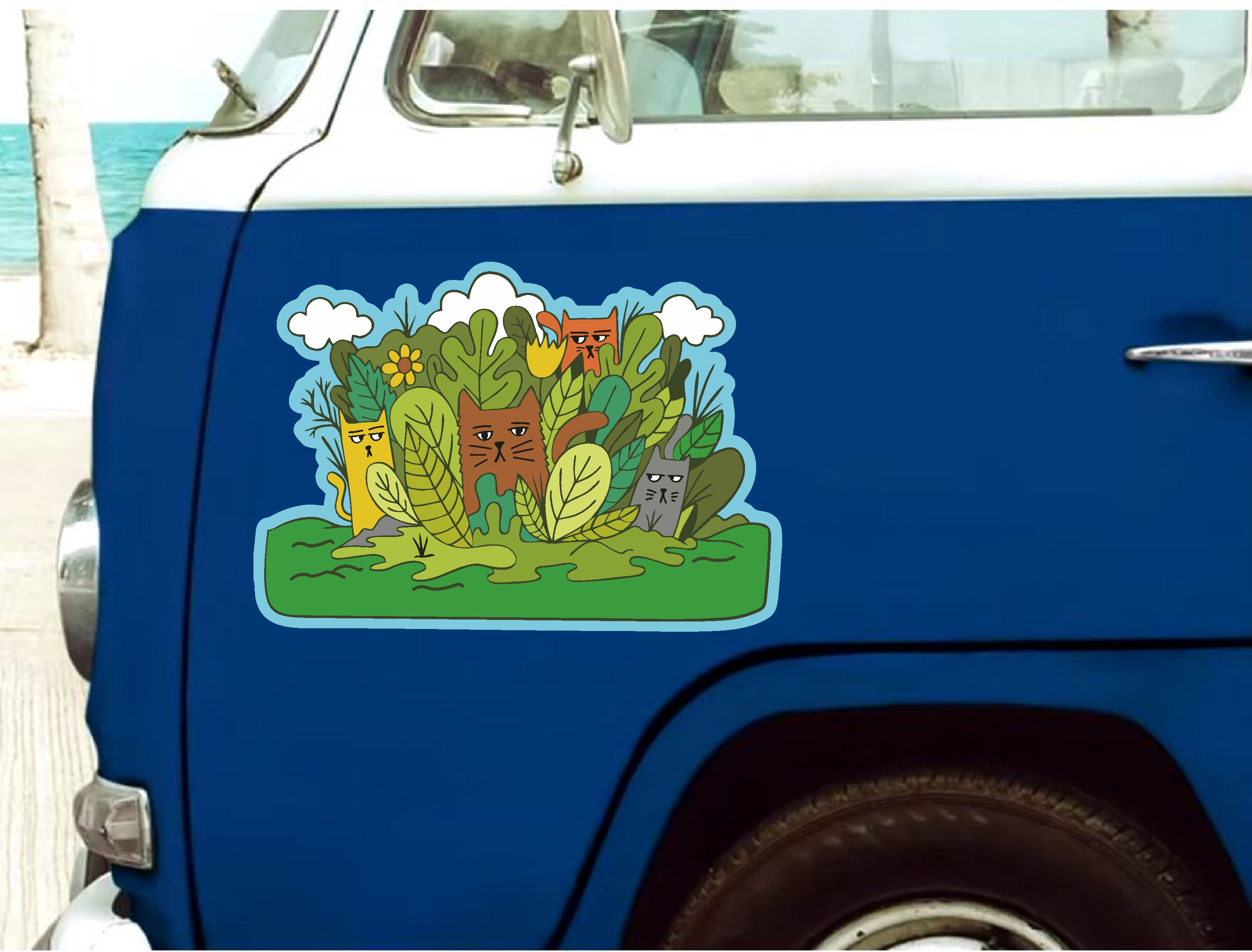 Kedi̇ Ai̇le Kedi̇gi̇ller Sti̇cker Araba Oto Motosi̇klet Karavan 02504 12X8 Cm 