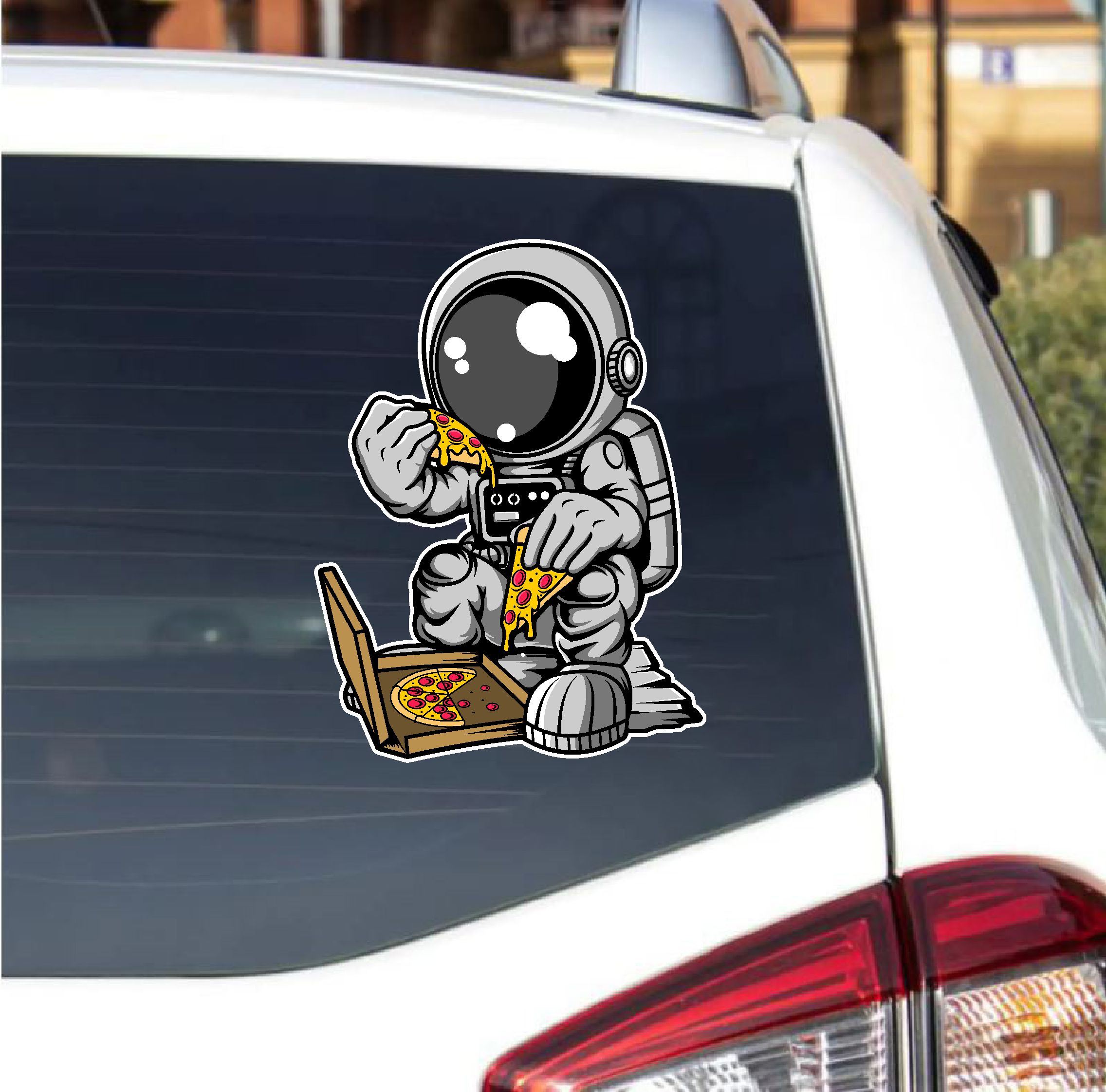 Pi̇zza Yi̇yen Astronot Sti̇cker - Araba Oto Motosi̇klet Karavan Cam Sti̇cker - 00090 10X7 Cm 