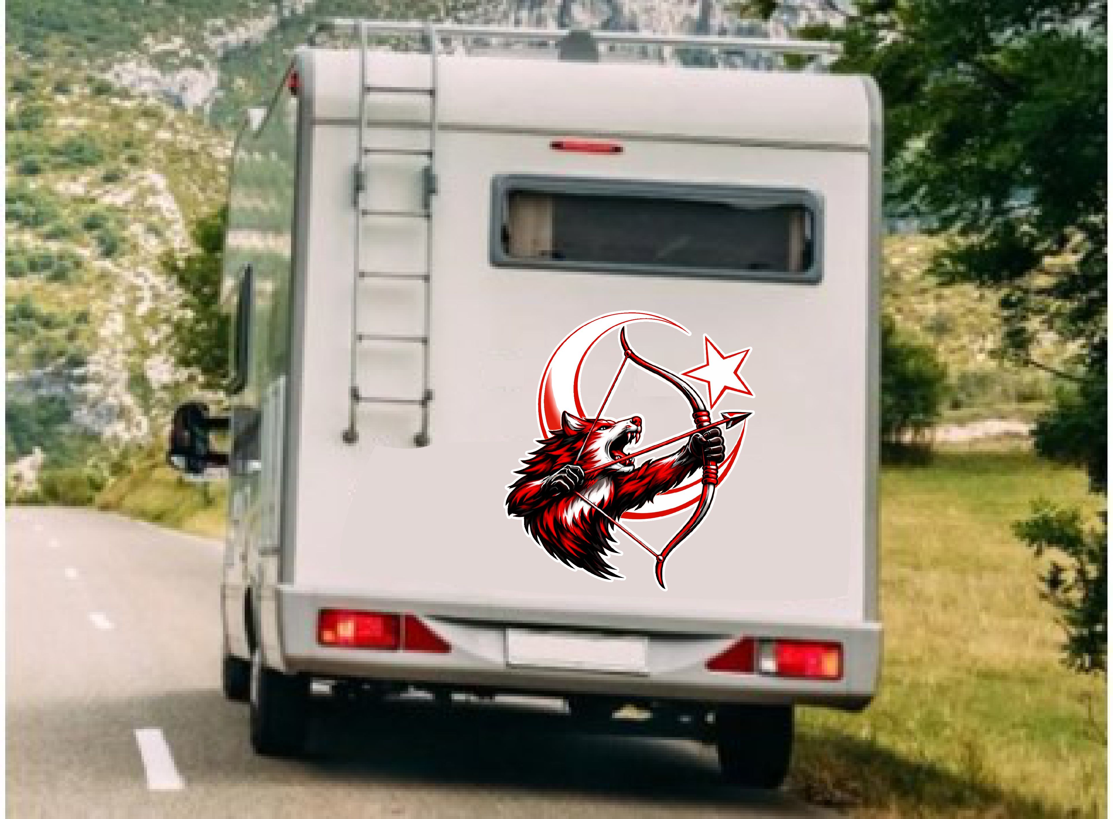 Kurt Gökbörü Ay Yıldız Bayrak Sti̇cker - Araba Oto Motosi̇klet Karavan Sti̇cker - 00316 12X11 Cm 
