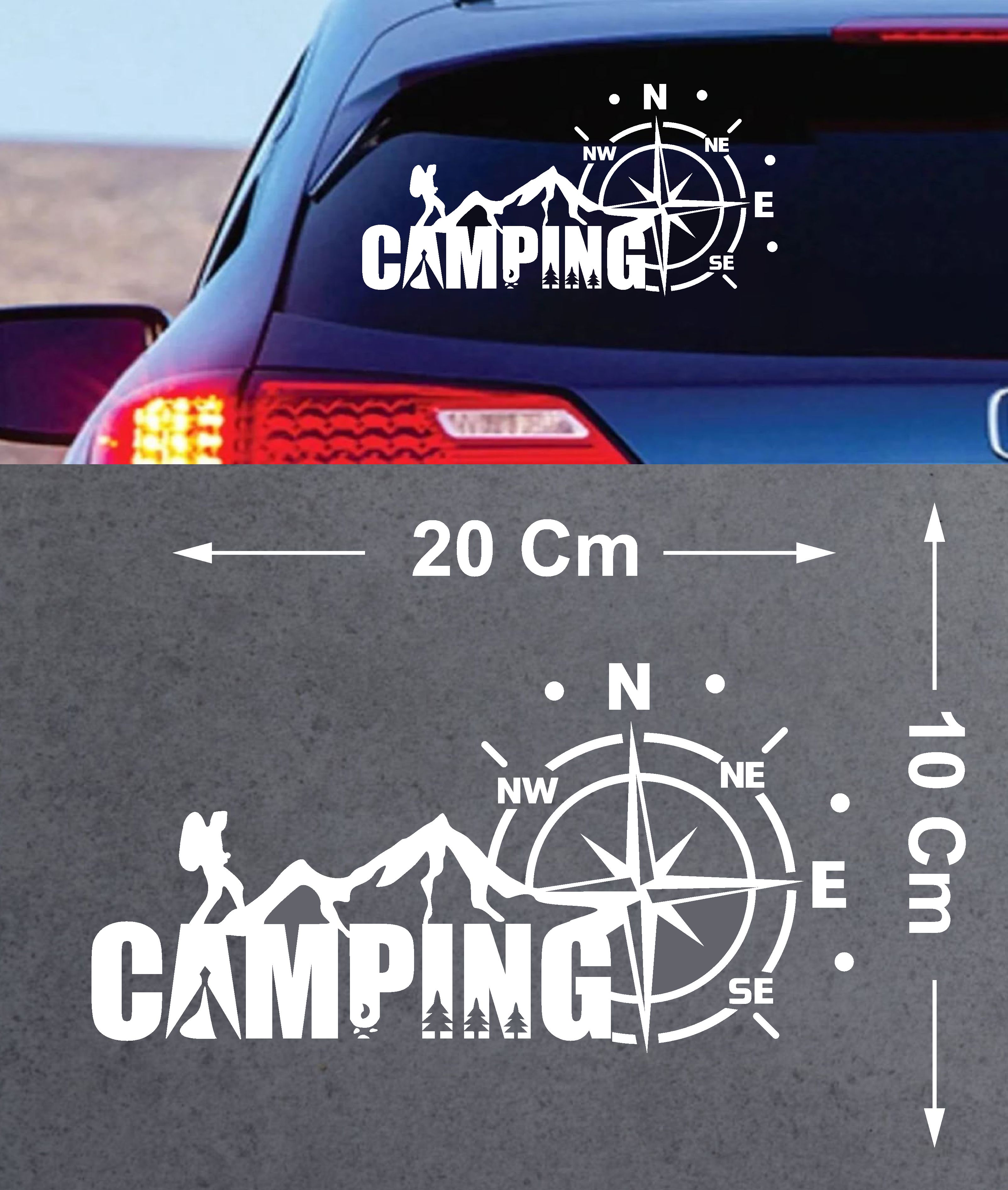 Kamp Ve Pusula Sticker - Araba Oto Motosiklet Karavan Cam Sticker - 00134 20X10 Cm 