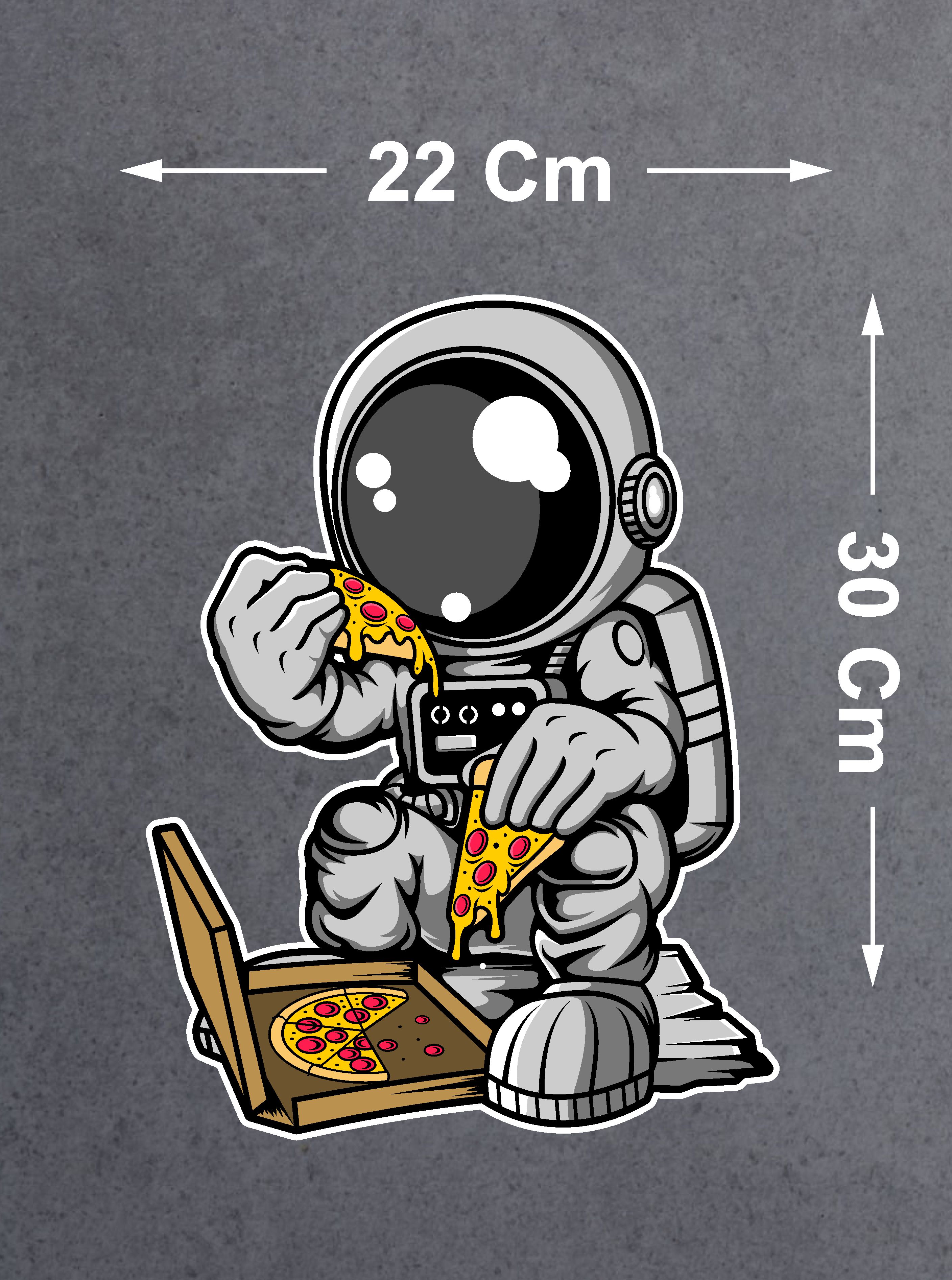 Pi̇zza Yi̇yen Astronot Sti̇cker - Araba Oto Motosi̇klet Karavan Cam Sti̇cker - 00090 10X7 Cm 