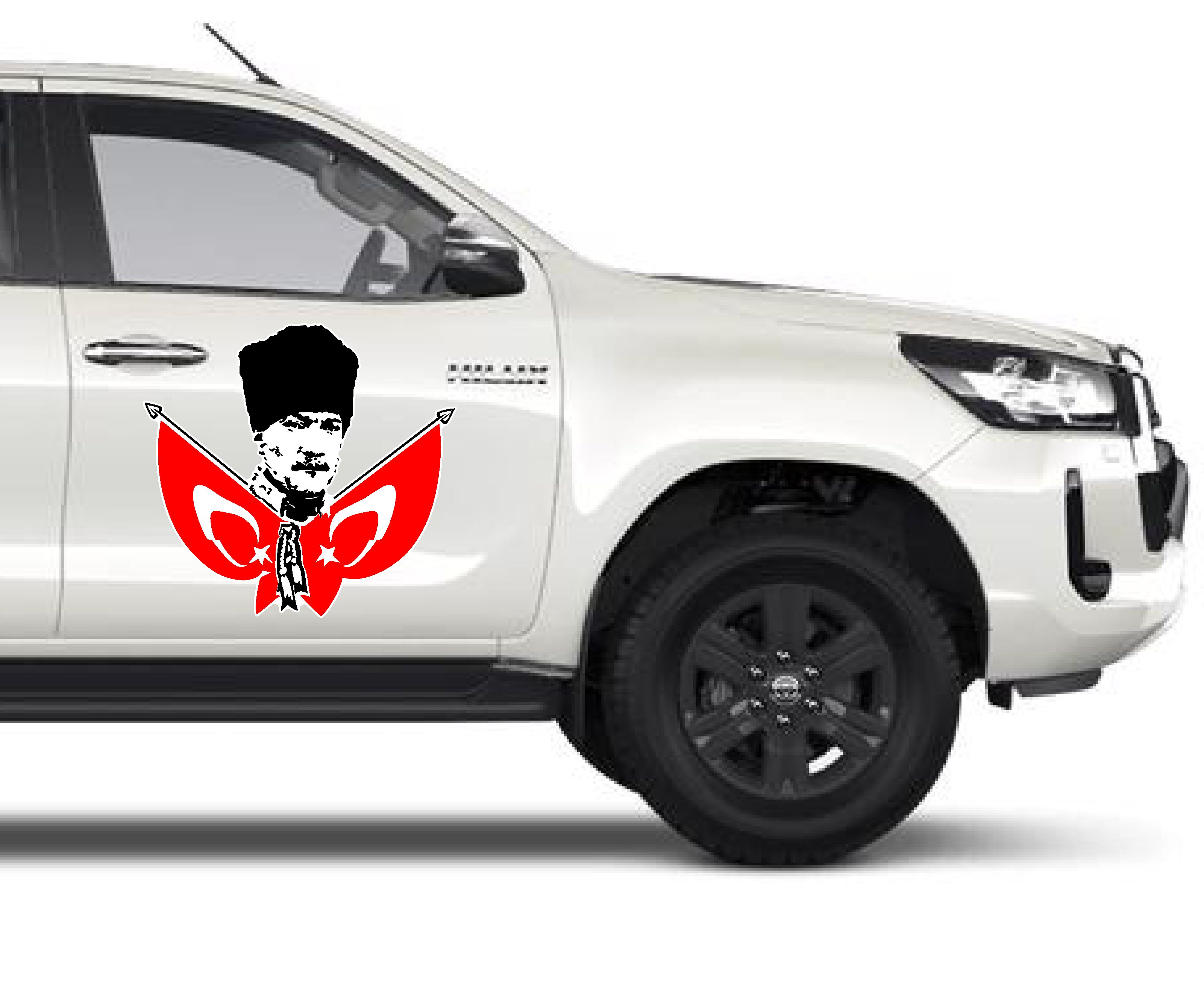 Atatürk - Çi̇ft Bayraklı Atatürk - Mustafa Kemal Atatürk Sti̇cker - Araba Oto Motosi̇klet Sti̇cker 00139 40X37 Cm