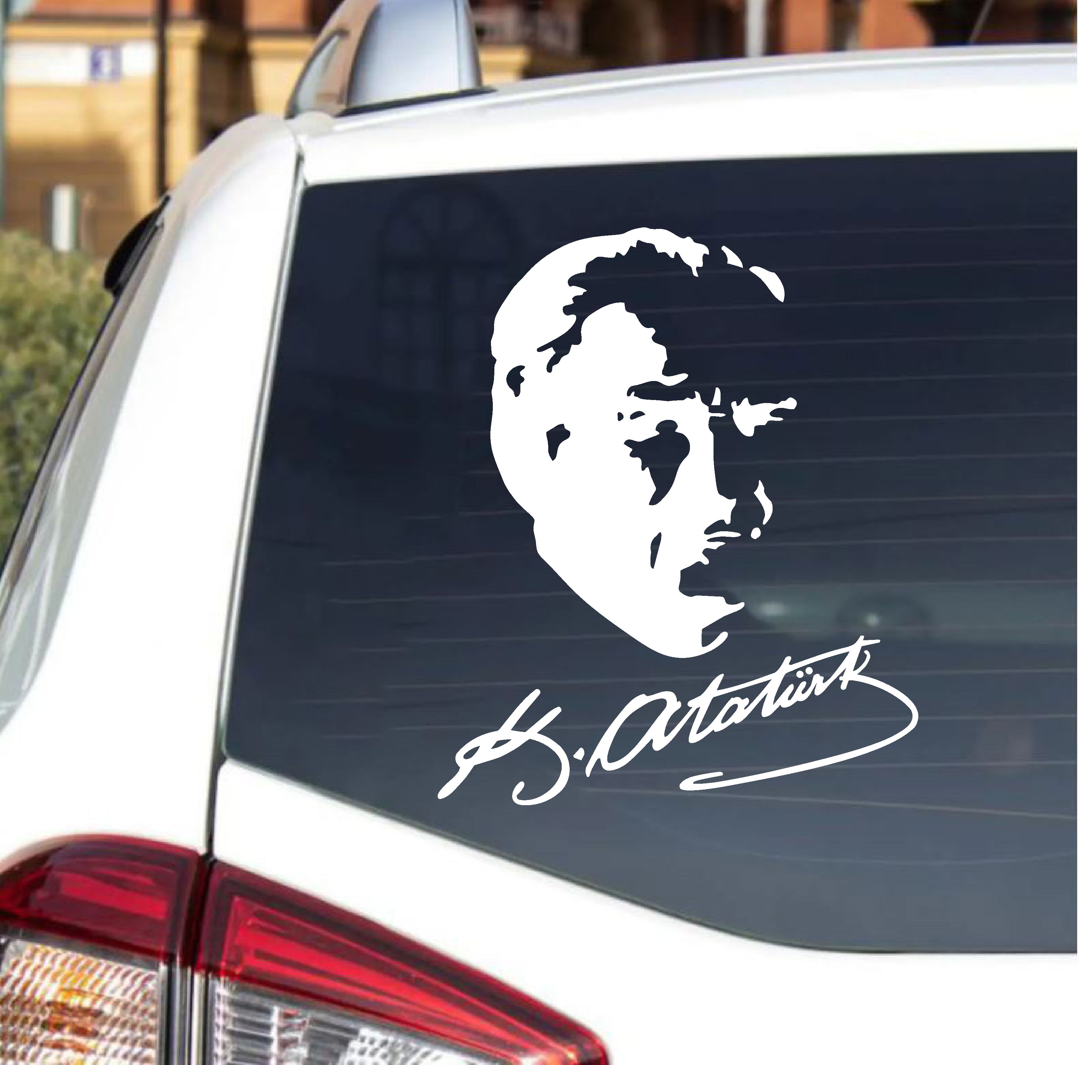 Sti̇cker Di̇zayn Atatürk Si̇lüeti̇ Ve İmza Sti̇cker - Mustafa Kemal Atatürk Başbuğ İmza Sti̇cker - Araba Oto Motosi̇klet Karavan Cam Sti̇cker - 00391 12X10 Cm 
