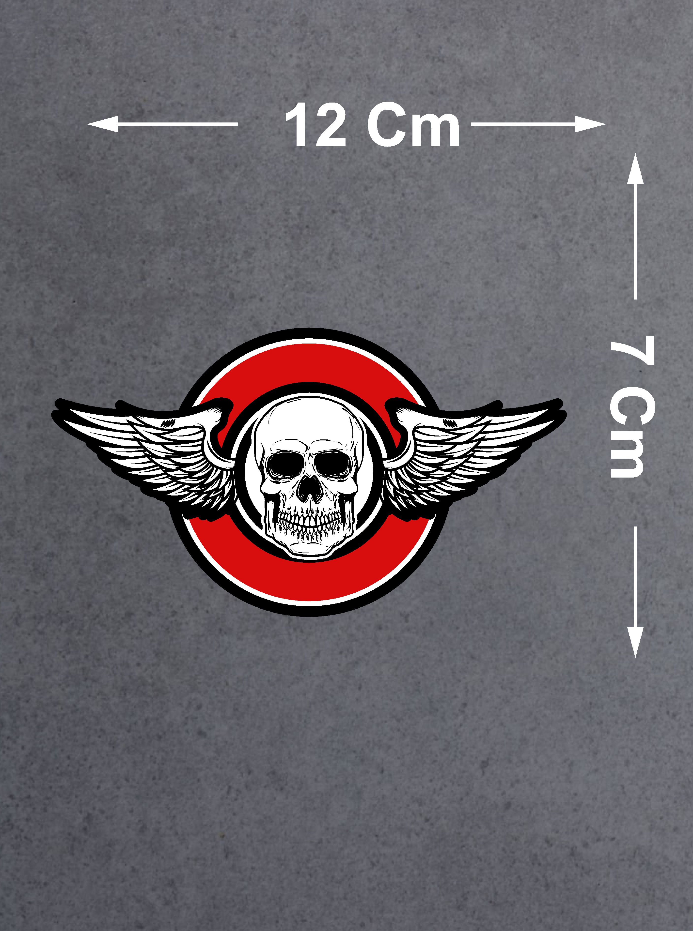 Çift Kanatlı Kuru Kafa Sticker - Araba Oto Motosiklet Karavan Cam Sticker - 00036 12X7 Cm 