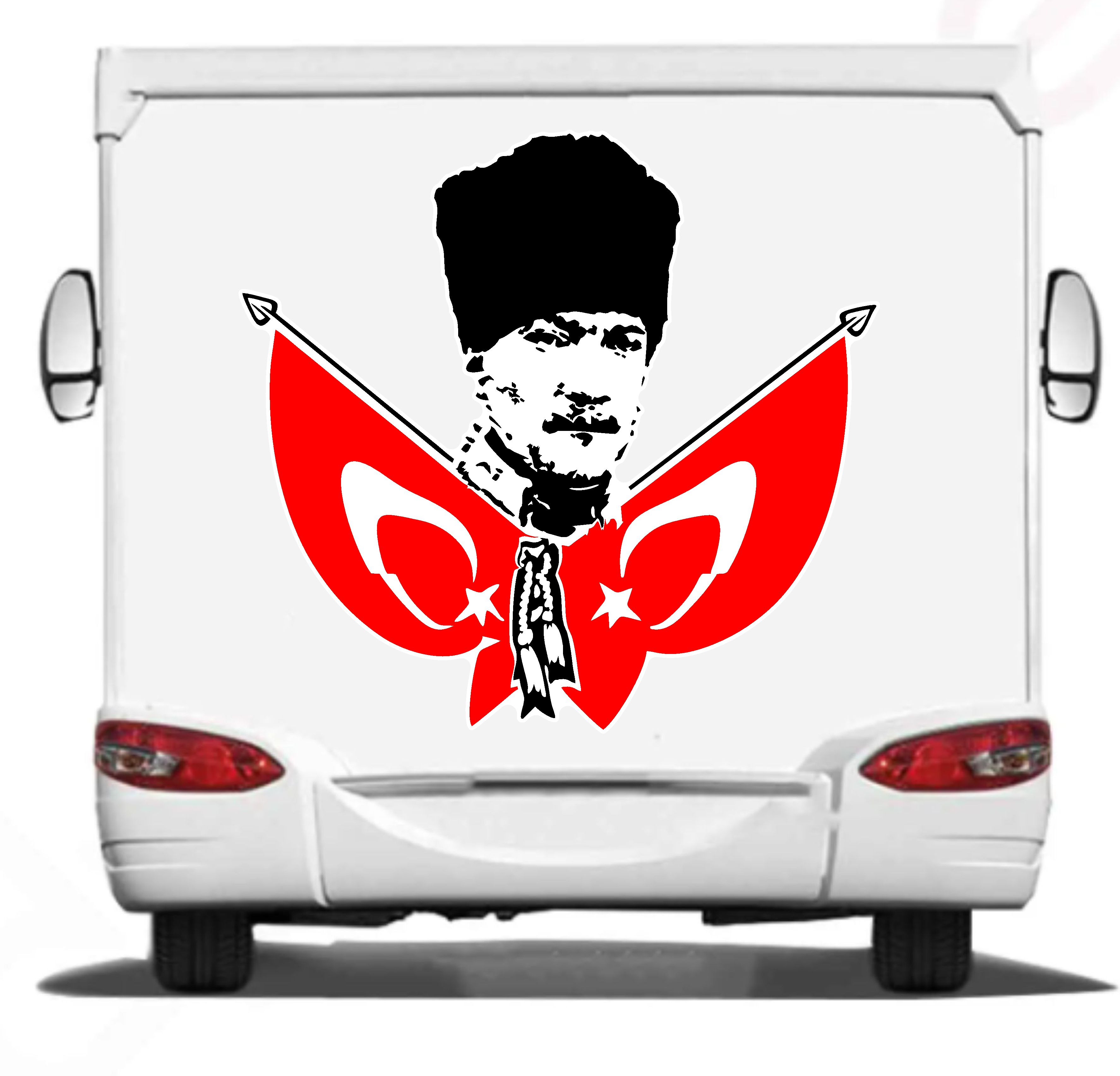 Atatürk - Çi̇ft Bayraklı Atatürk - Mustafa Kemal Atatürk Sti̇cker - Araba Oto Motosi̇klet Sti̇cker 00139 40X37 Cm