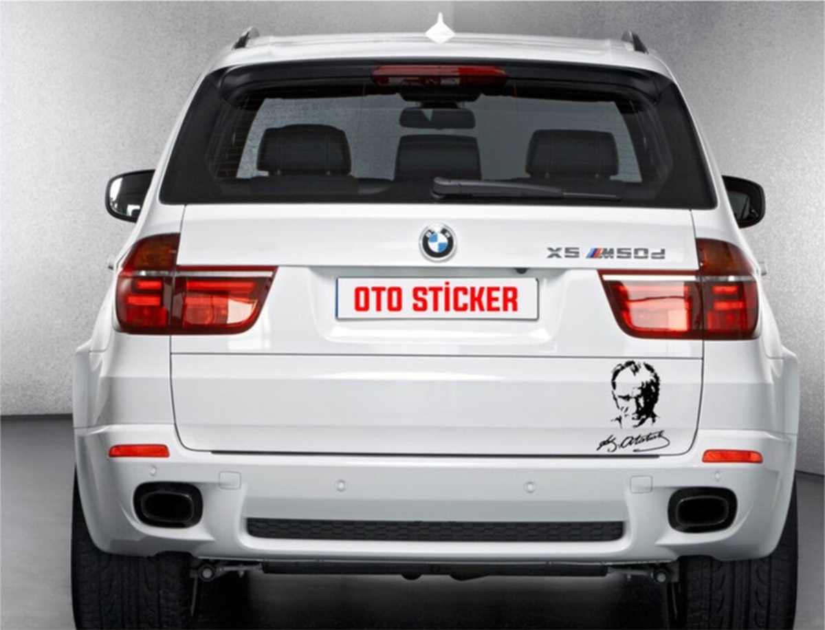 Kemal Atatürk Portre Imza Sti̇cker, Oto Sti̇cker, 13X15Cm, Araç Sti̇cker, Atatürk Imza Sti̇cker, 