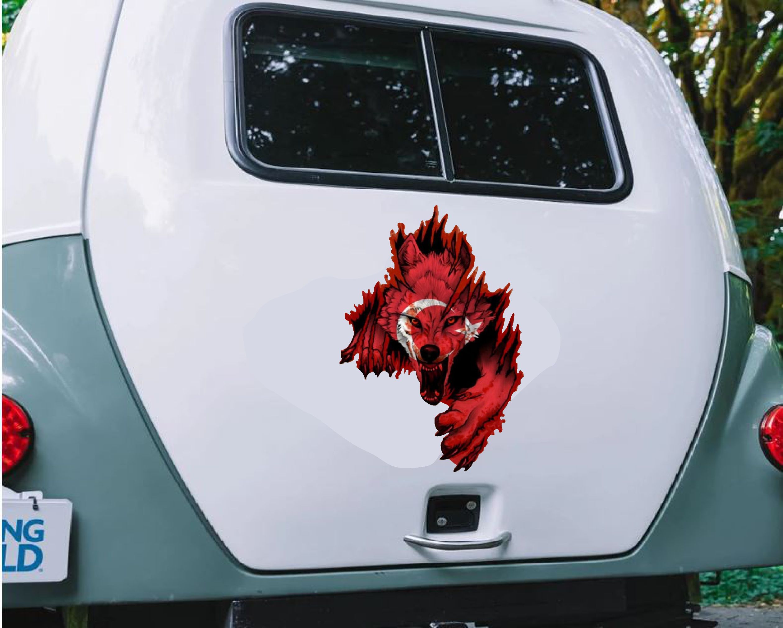 Ay Yıldız Ve Kurt - Bozkurt - Börü - Gökbörü -Araba Oto Motosi̇klet Karavan Sti̇cker 02512 10X7 Cm 