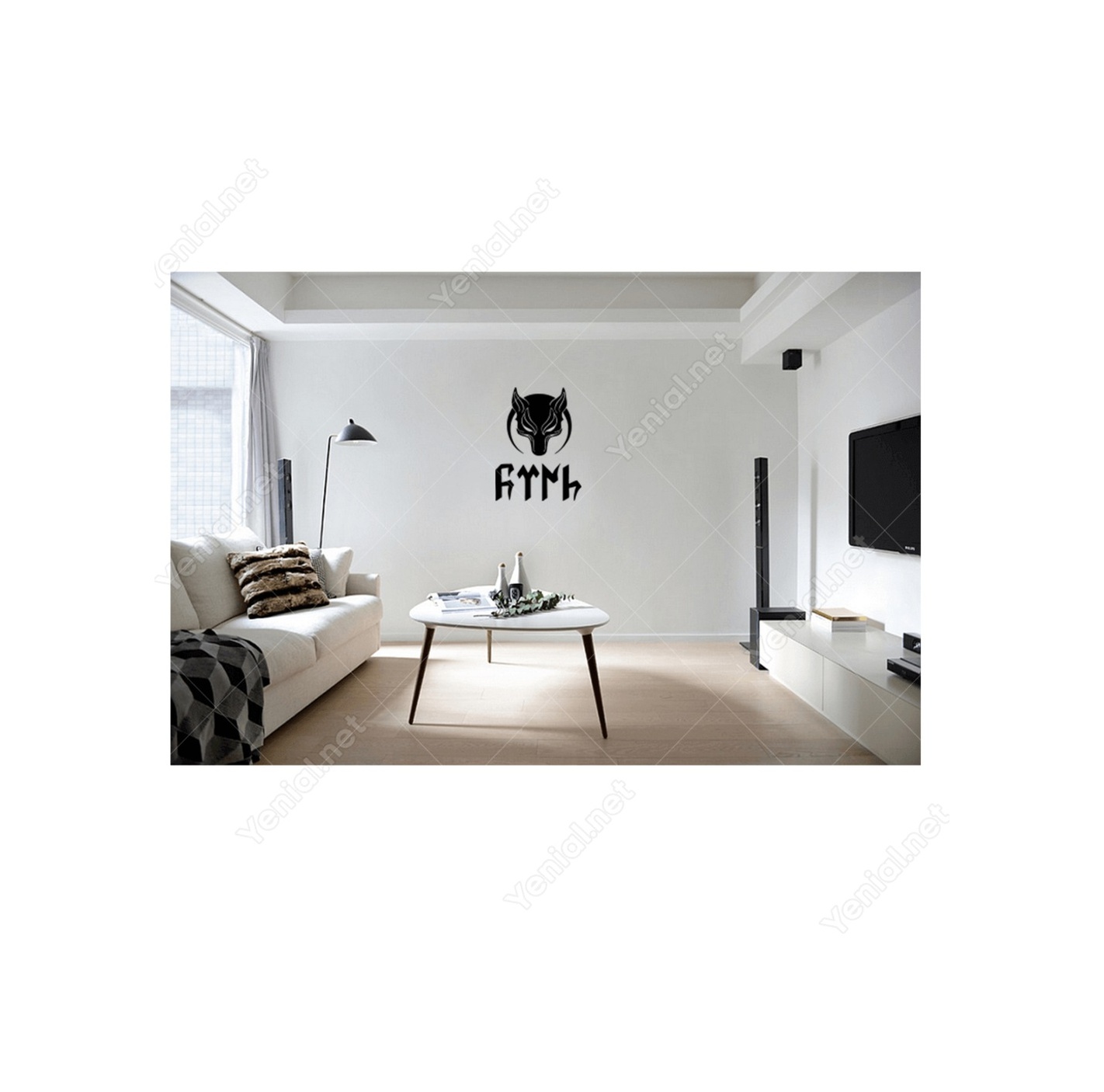 Ay Yıldız Kurt Türk Yazısı Göktürk Alfabesi̇ Sti̇ckeri̇ Çıkartması (407468173) Beyaz-45Cm Yüksekli̇k