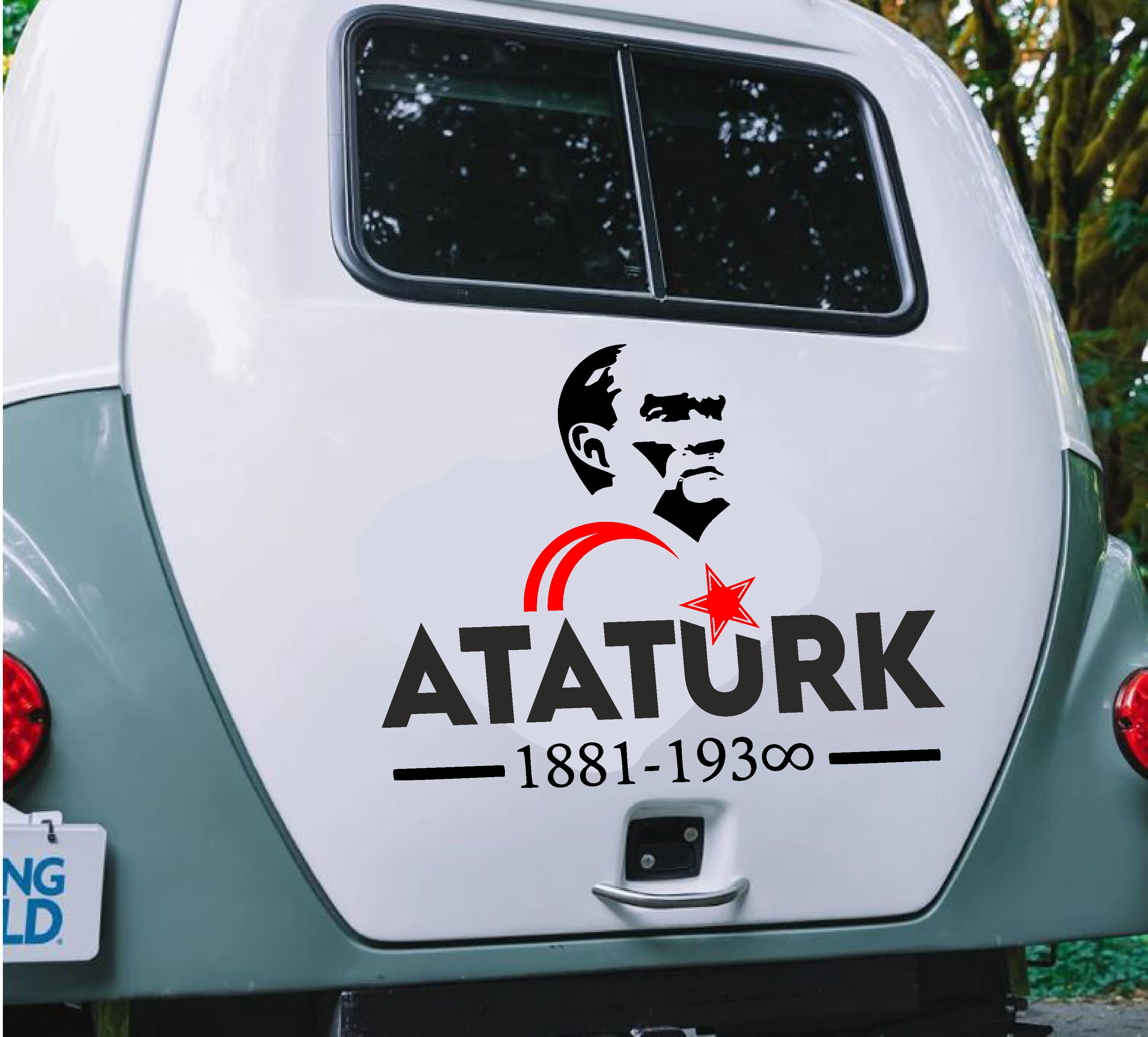 Atatürk Ve Ay Yıldız Sti̇cker - Atatürk Yazısı Araba Oto Motosi̇klet Karavan Sti̇cker - 00621 15X12 Cm 