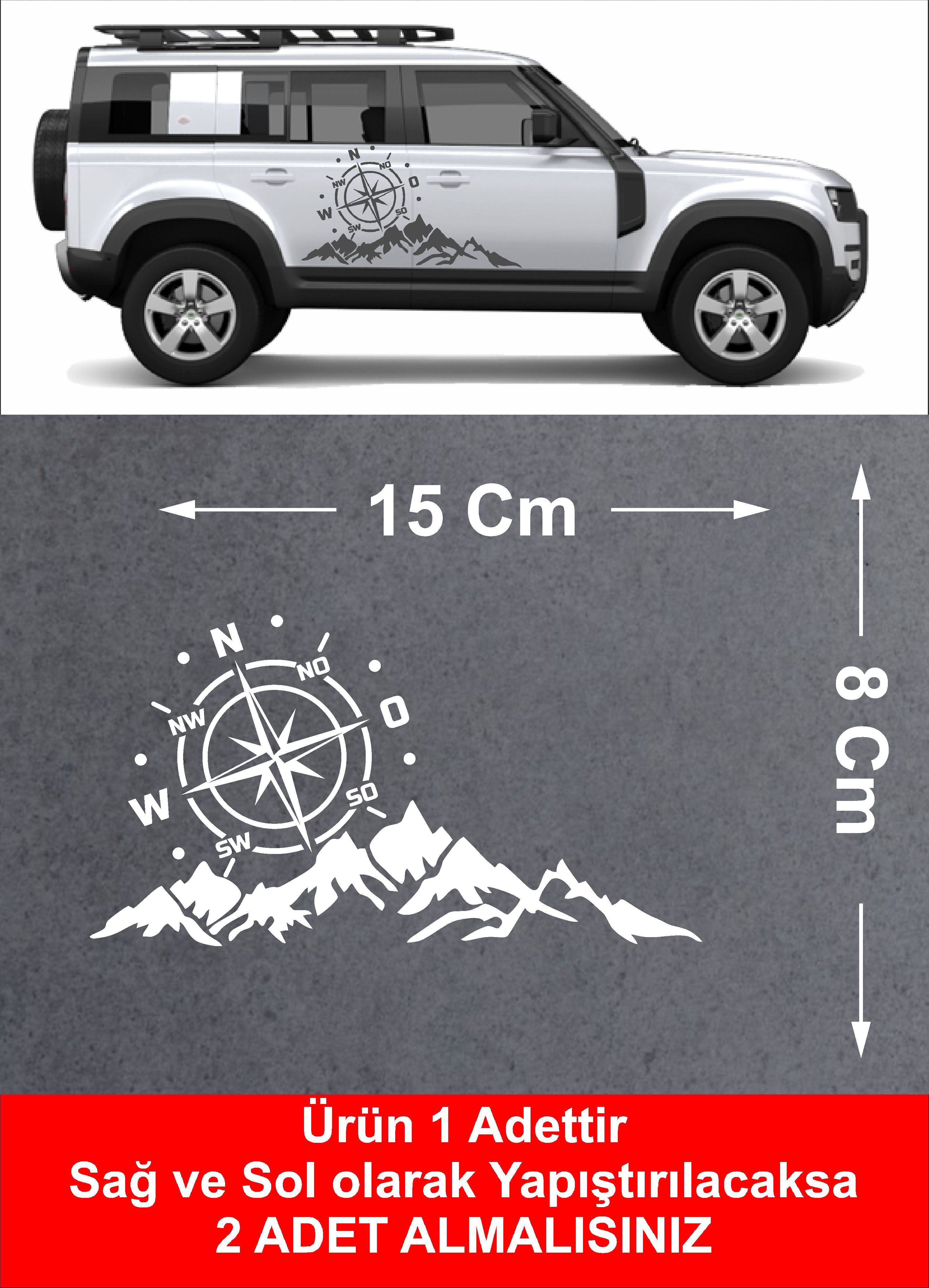 Dağ Ve Pusula Sticker - 4X4, Offroad, Kamp Sticker - Araba Oto Motosiklet Karavan Cam Sticker - 02171 15 Cm 