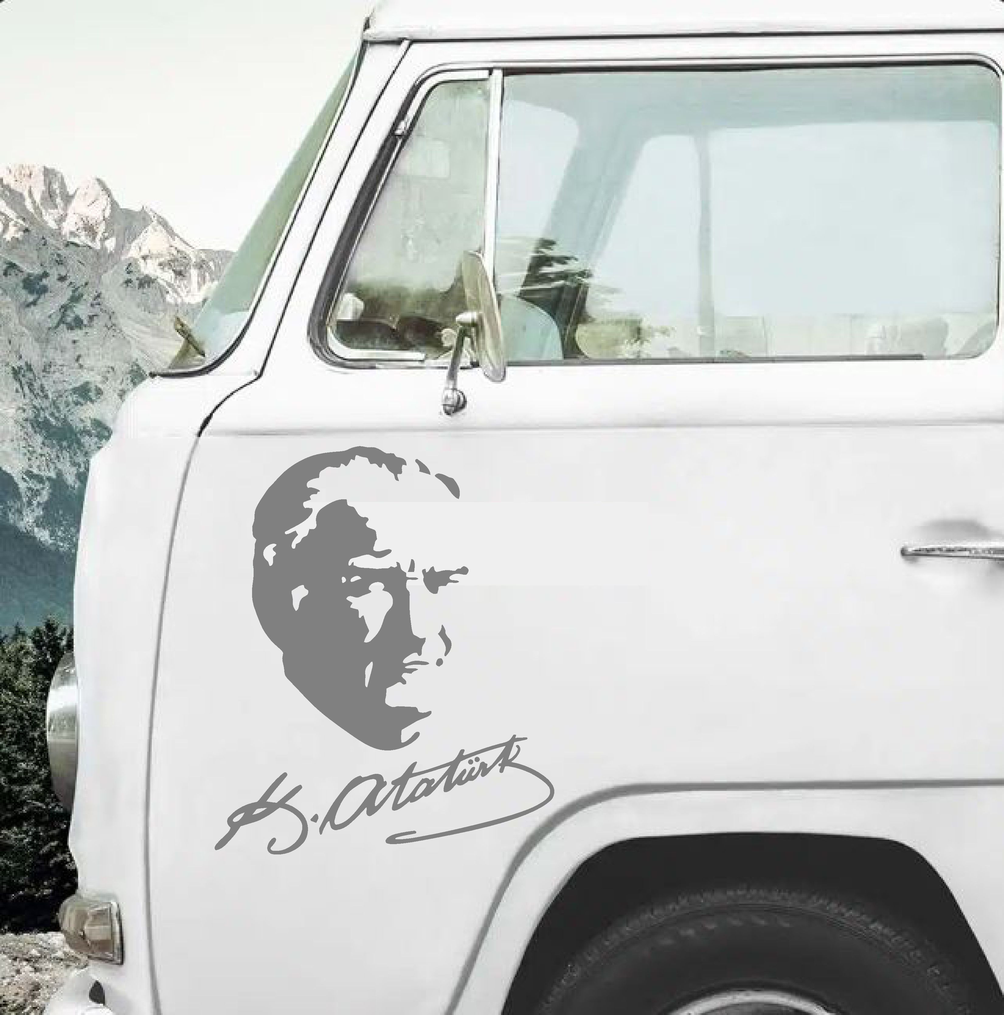 Sti̇cker Di̇zayn Atatürk Si̇lüeti̇ Ve İmza Sti̇cker - Mustafa Kemal Atatürk Başbuğ İmza Sti̇cker - Araba Oto Motosi̇klet Karavan Cam Sti̇cker - 00391 12X10 Cm 