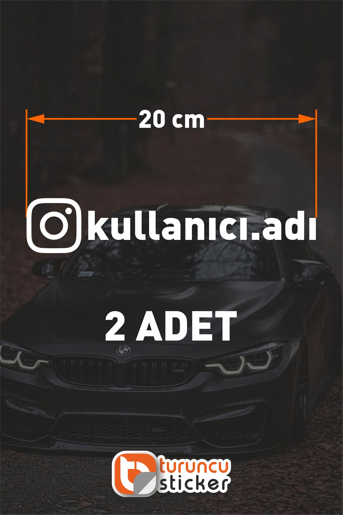 İnstagram Logolu Kullanıcı Adı - 2 Adet 20 Cm - Araç Kelebek Cam 