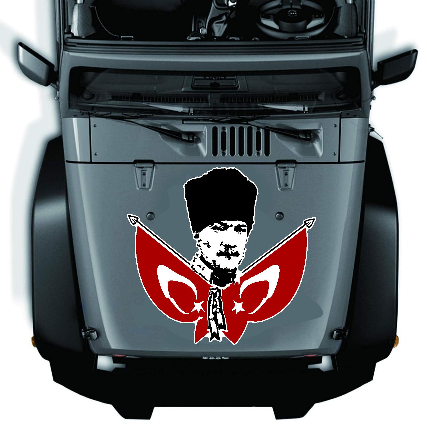 Atatürk - Çi̇ft Bayraklı Atatürk - Mustafa Kemal Atatürk Sti̇cker - Araba Oto Motosi̇klet Sti̇cker 00139 40X37 Cm