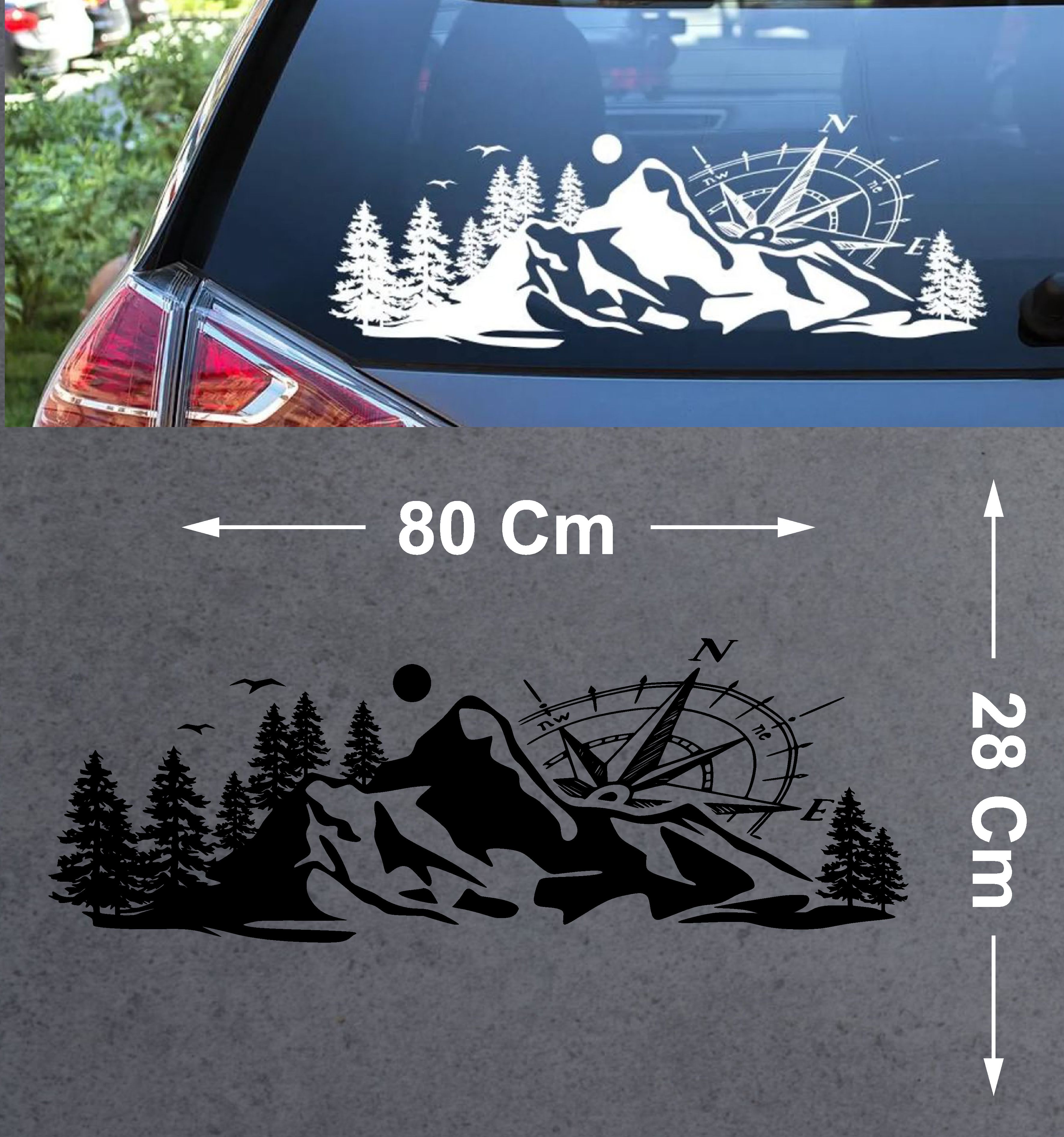 Pusula Dağ Orman Sti̇cker - 4X4 Kamp Adventure Pi̇ckup Karavan Araba Sti̇cker - Araç Araba Cam Sti̇cker - 00303 50 Cm 