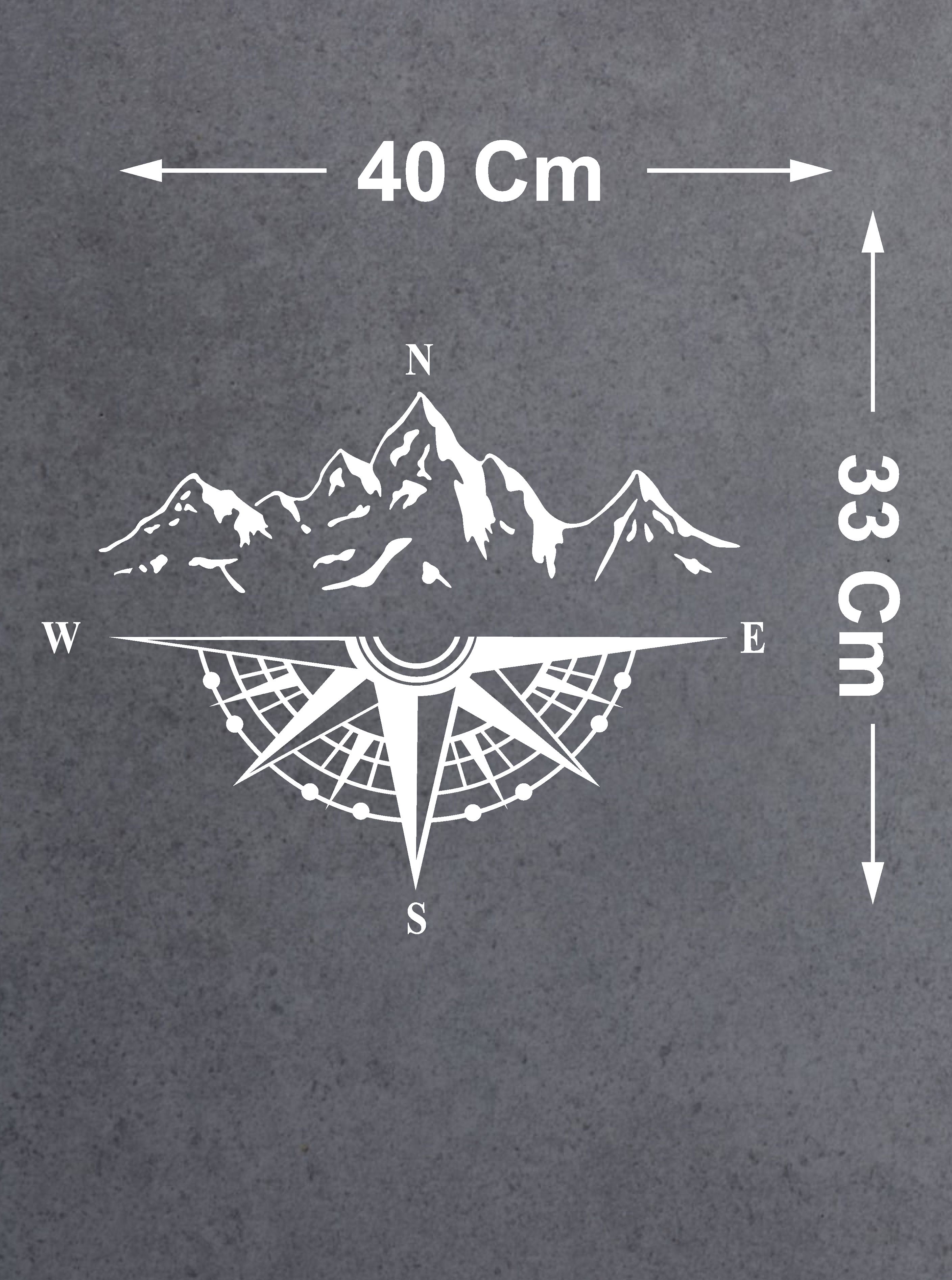 Pusula Ve Dağ Sti̇cker - Araba Oto Motosi̇klet Karavan Cam Sti̇cker - 00048 25X20 Cm 