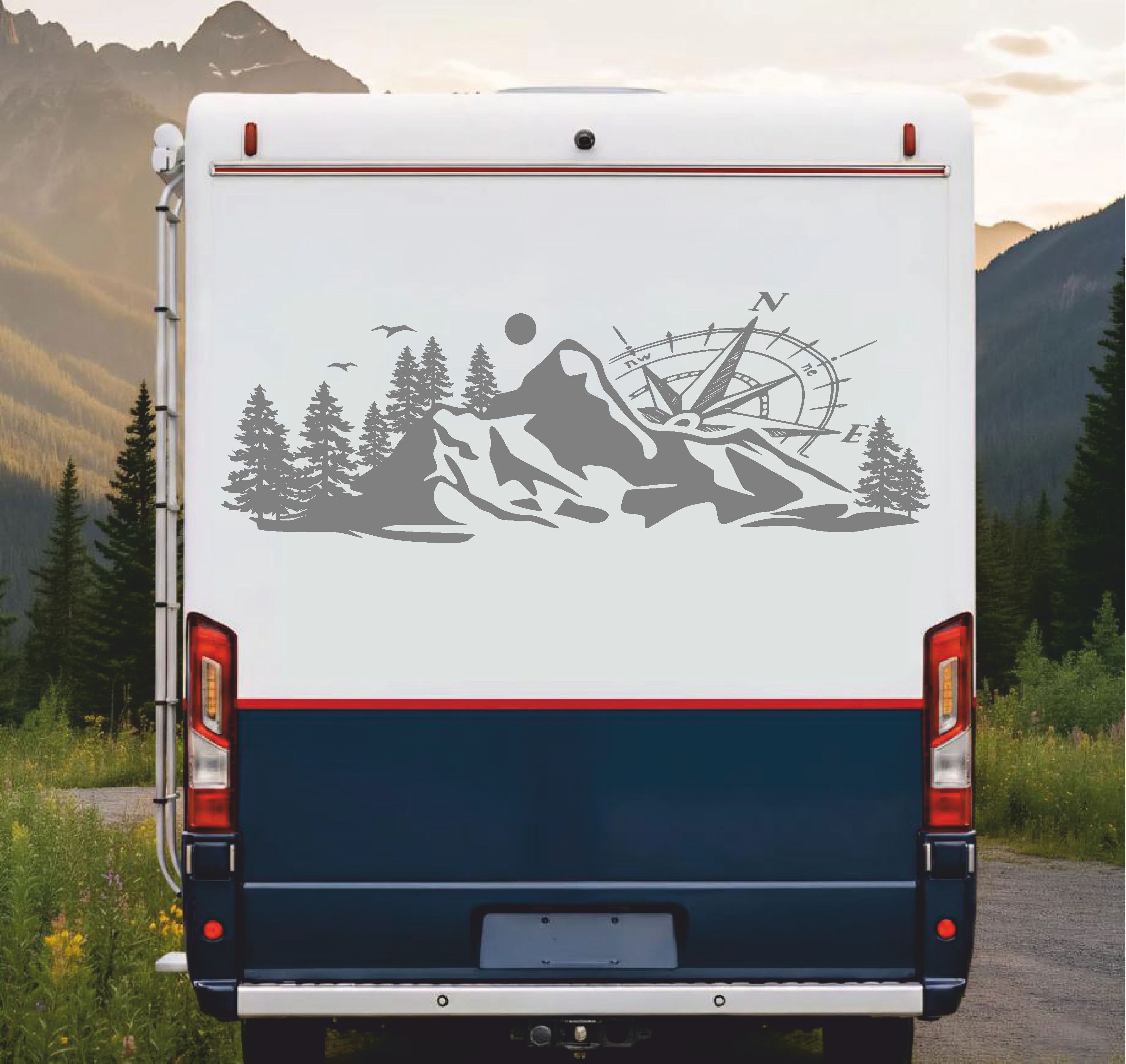 Pusula Dağ Orman Sti̇cker - 4X4 Kamp Adventure Pi̇ckup Karavan Araba Sti̇cker - Araç Araba Cam Sti̇cker - 00303 50 Cm 