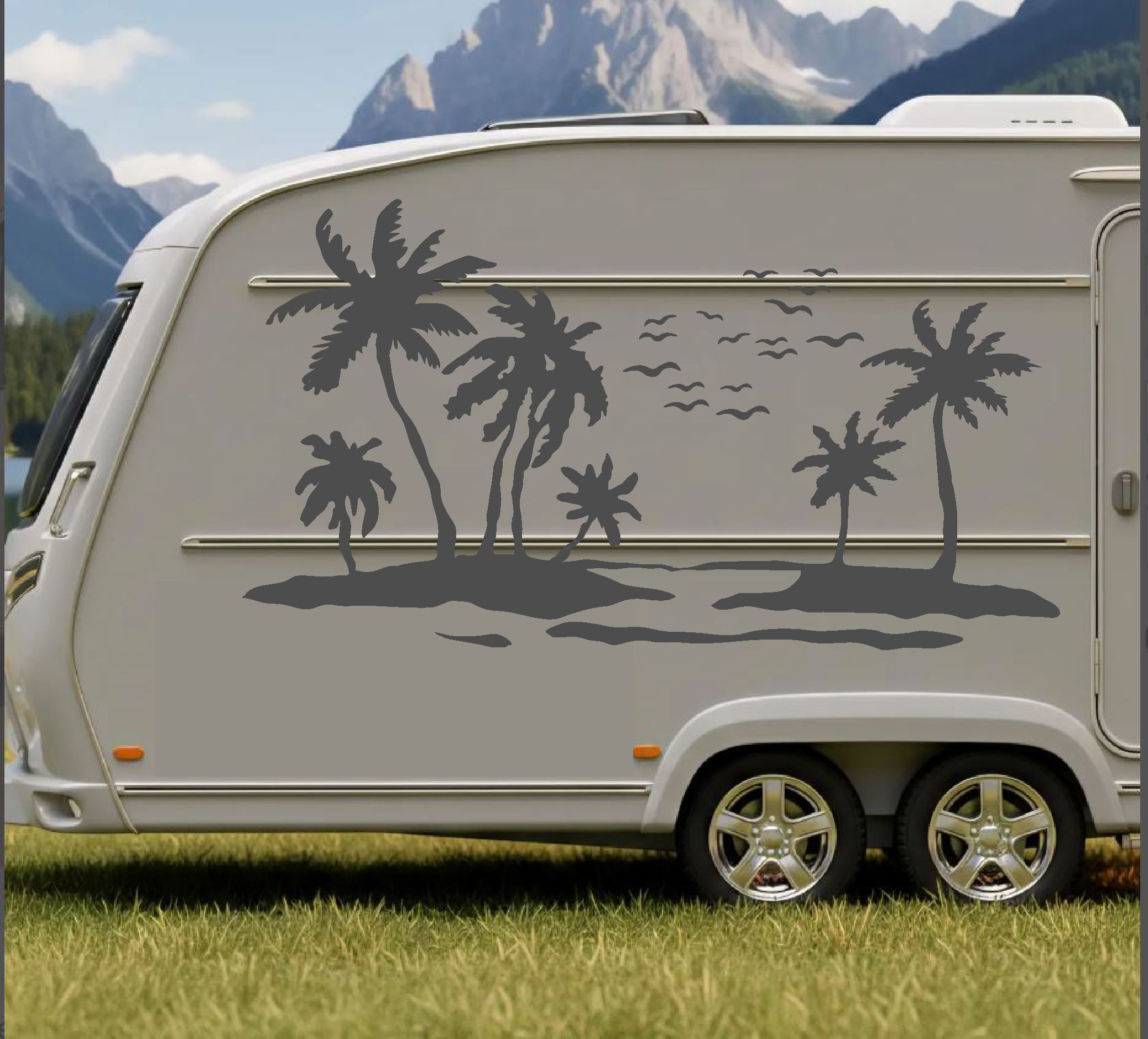 Palmi̇ye Deni̇z Kumsal Sti̇cker -4X4 Manzara Araba Oto Karavan Cam Sti̇cker - 00132 20X11 Cm 