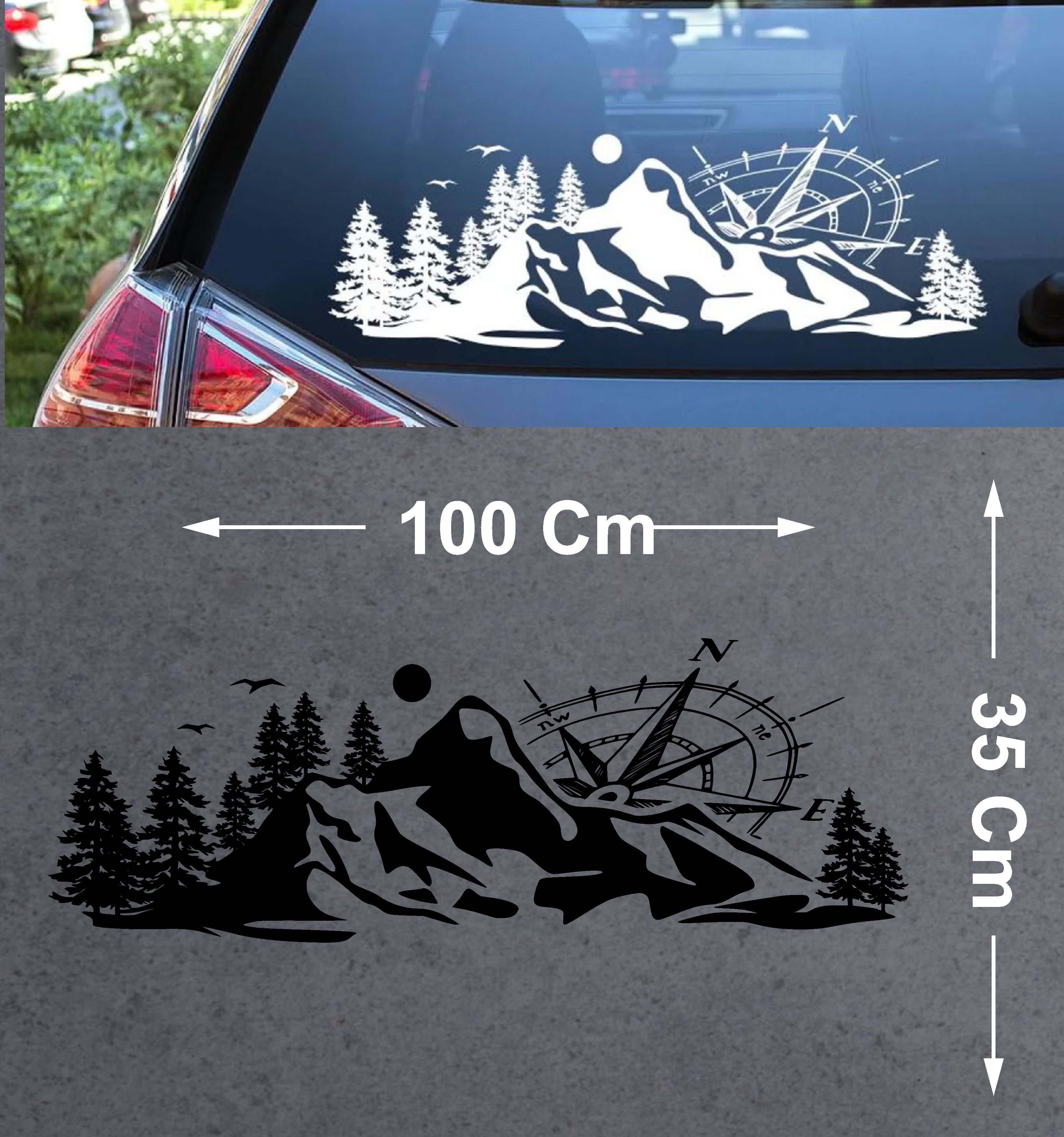 Pusula Dağ Orman Sti̇cker - 4X4 Kamp Adventure Pi̇ckup Karavan Araba Sti̇cker - Araç Araba Cam Sti̇cker - 00303 50 Cm 