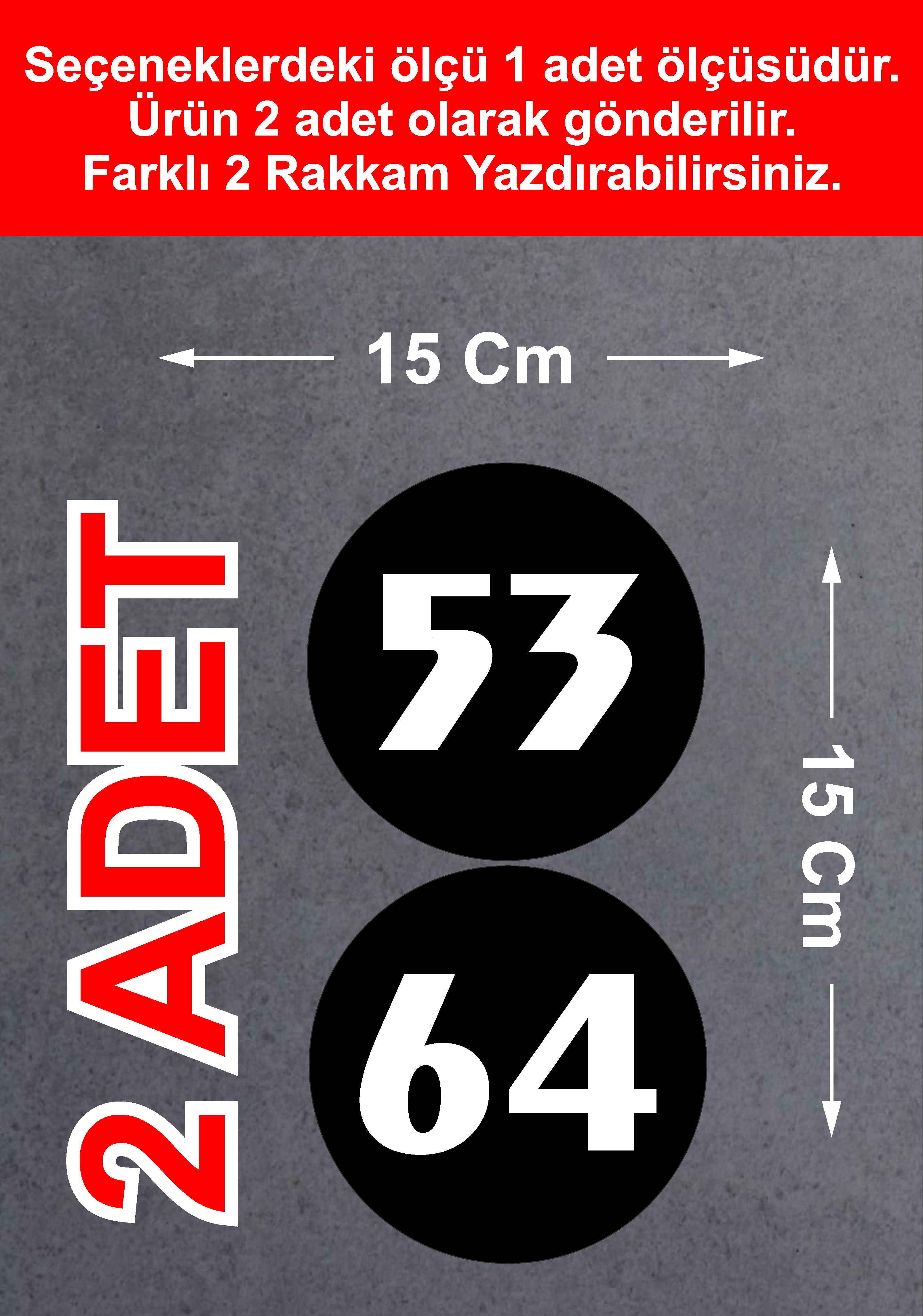 Ki̇şi̇ye Özel 2 Adet Numara Sti̇cker - Motosi̇klet Araba Oto Karavan Cam Sti̇cker - 00099 6X6 Cm 