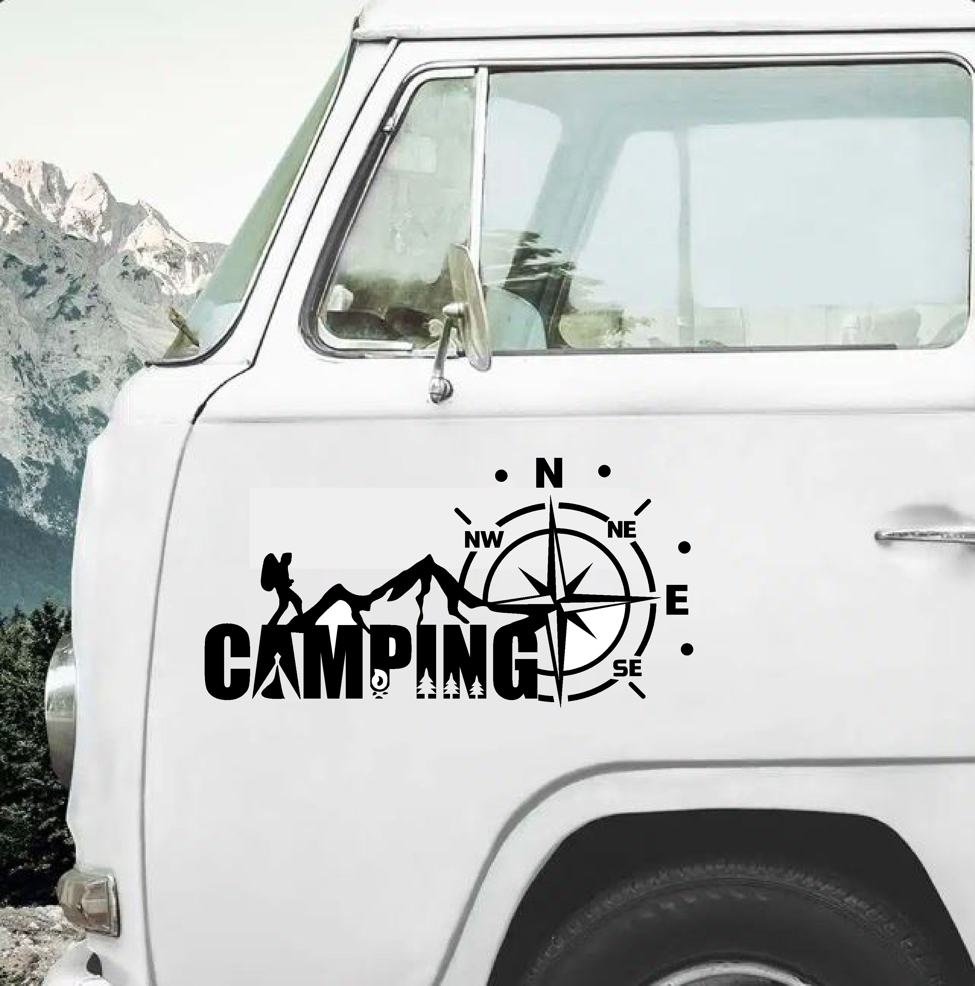 Kamp Ve Pusula Sti̇cker - Araba Oto Motosi̇klet Karavan Cam Sti̇cker - 00134 20X10 Cm 