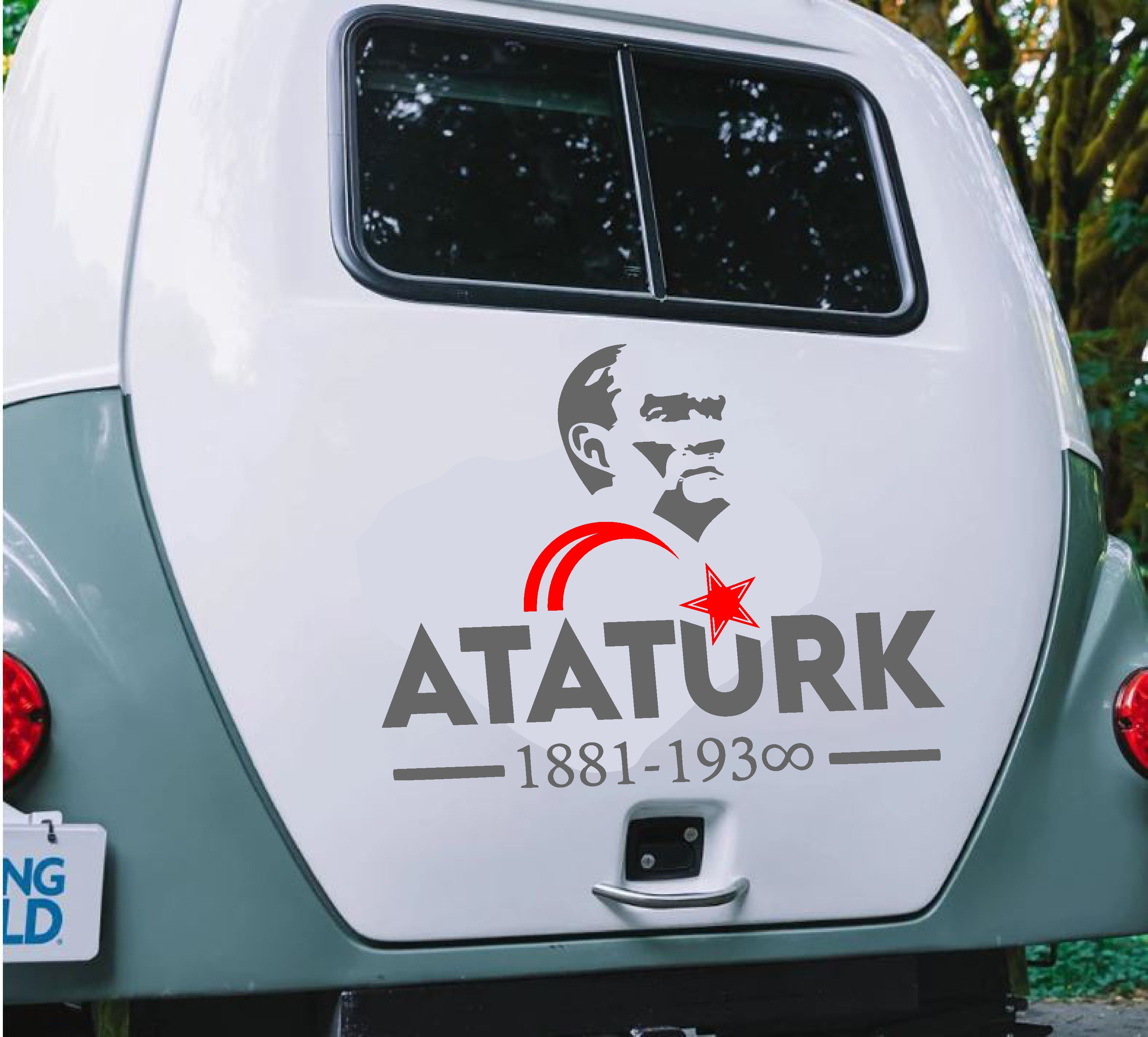 Atatürk Ve Ay Yıldız Sti̇cker - Atatürk Yazısı Araba Oto Motosi̇klet Karavan Sti̇cker - 00621 15X12 Cm 