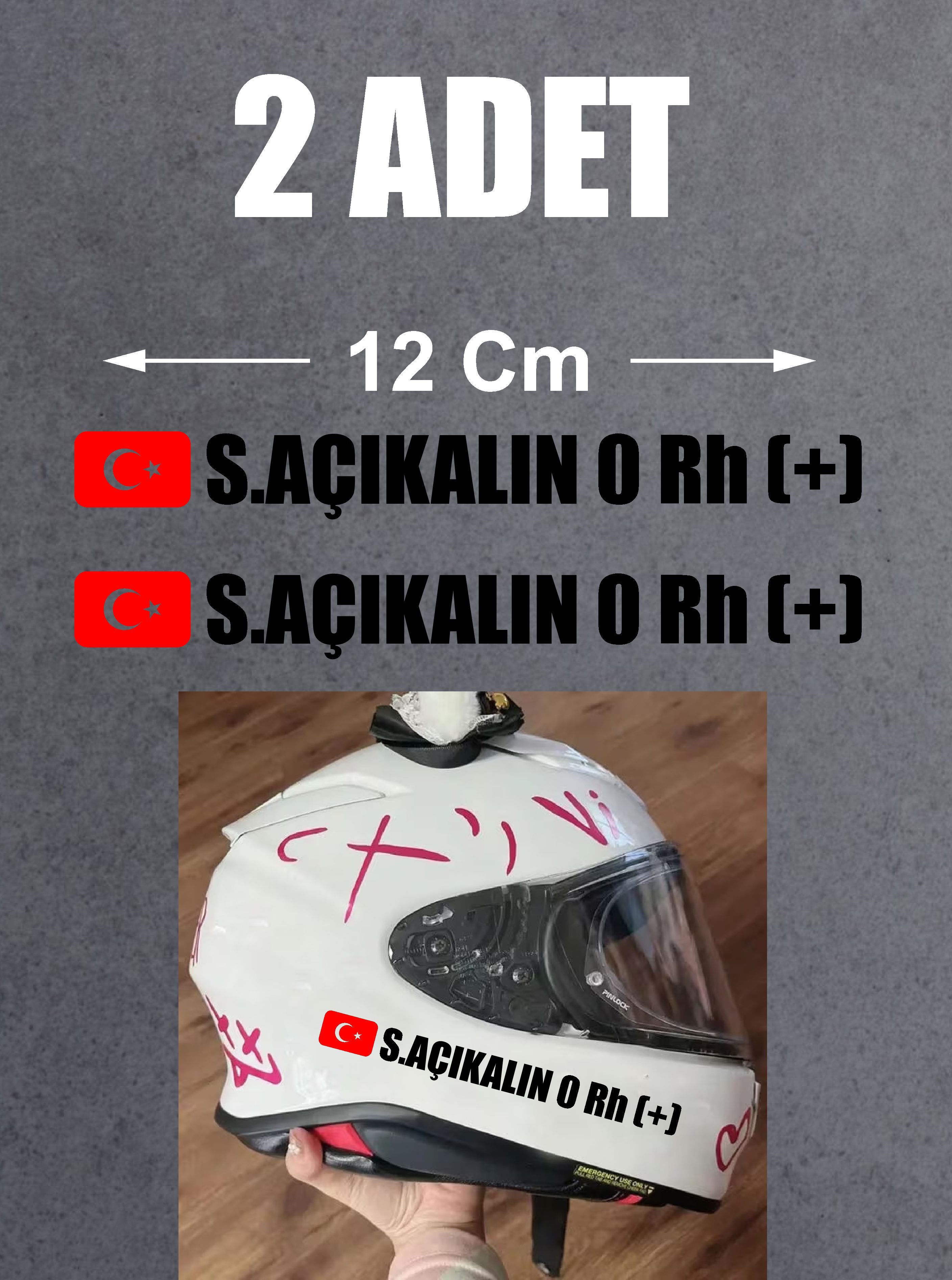 Bayraklı Ad Soyad Kan Grubu Sticker 2 Adet - Motosiklet Araba Oto Cam Sticker - 00315 12 Cm 