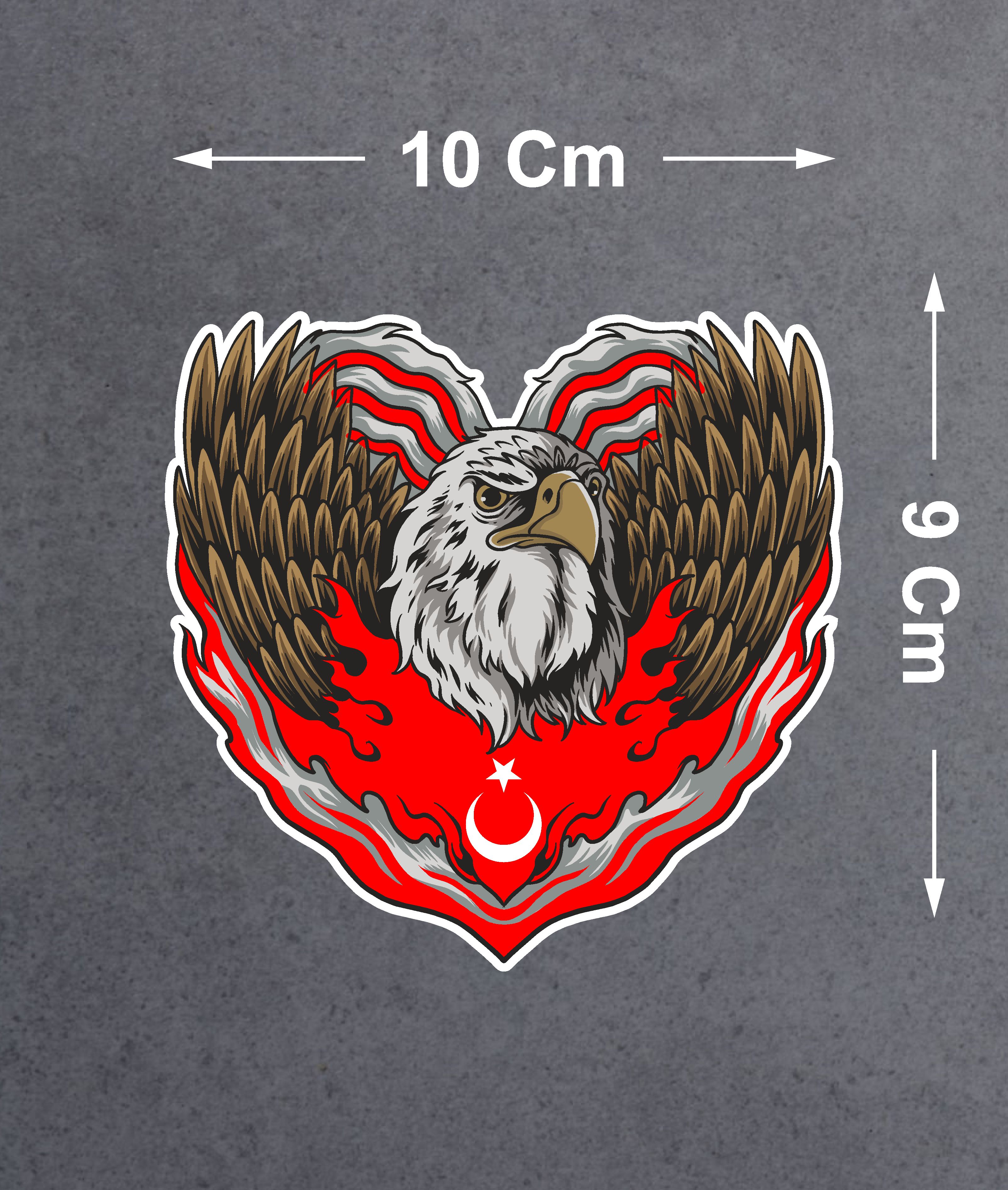 Kartal Ve Türk Bayrağı Sticker - Araba Oto Motosiklet Karavan Cam Sticker - 02121 10X9 Cm 