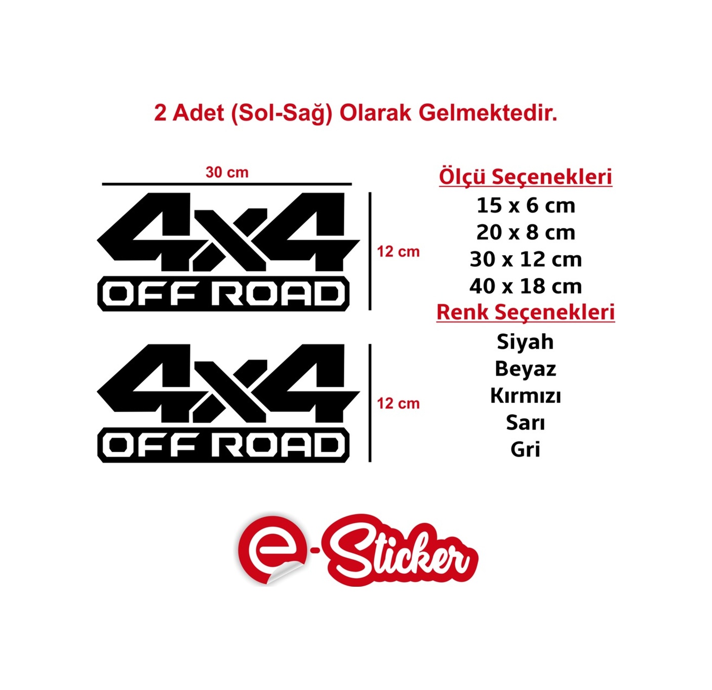 2 Adet 4X4 Off Road Oto Sti̇cker Araba Sti̇cker Sarı-20 X 8 Cm