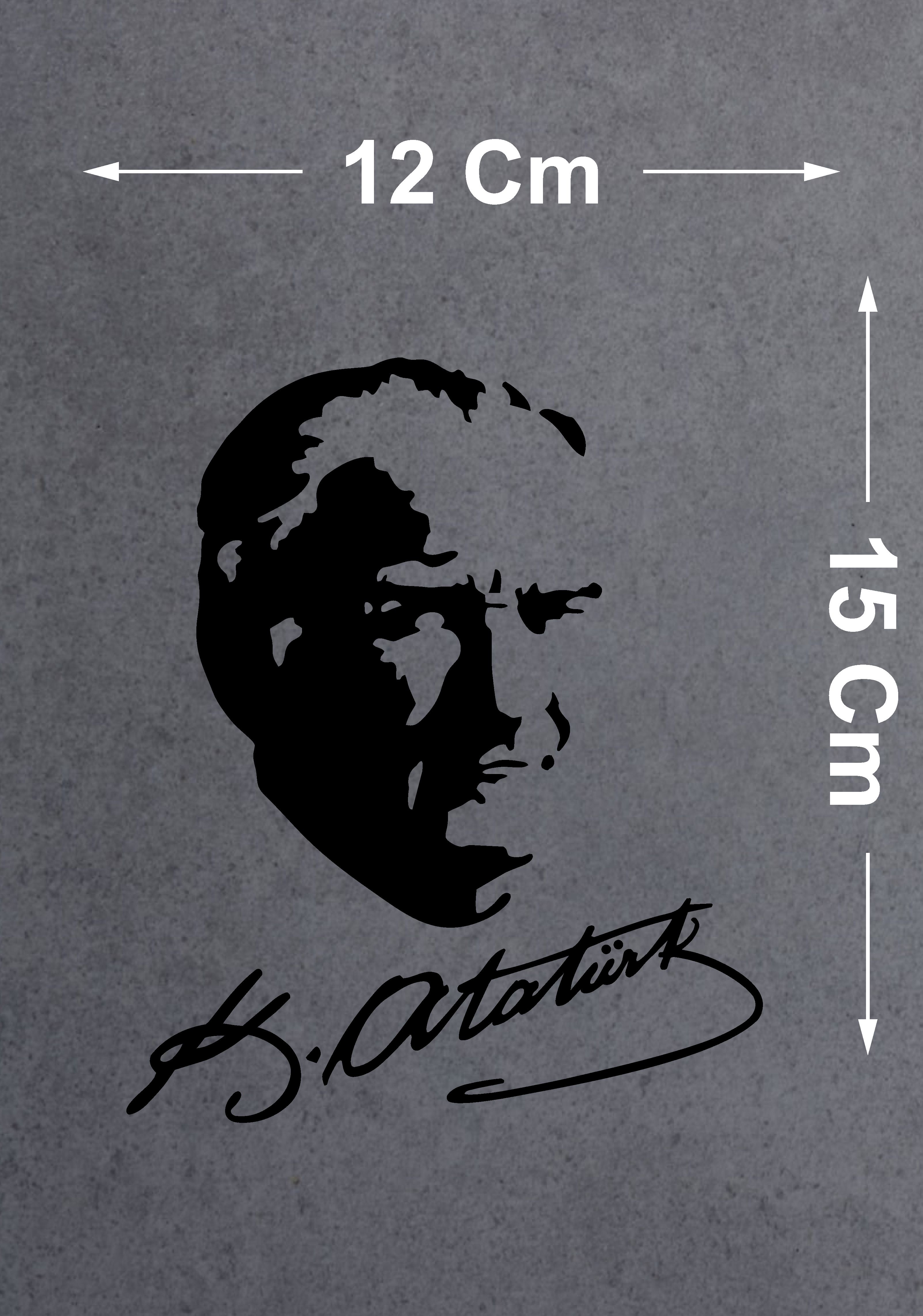 Sti̇cker Di̇zayn Atatürk Si̇lüeti̇ Ve İmza Sti̇cker - Mustafa Kemal Atatürk Başbuğ İmza Sti̇cker - Araba Oto Motosi̇klet Karavan Cam Sti̇cker - 00391 12X10 Cm 