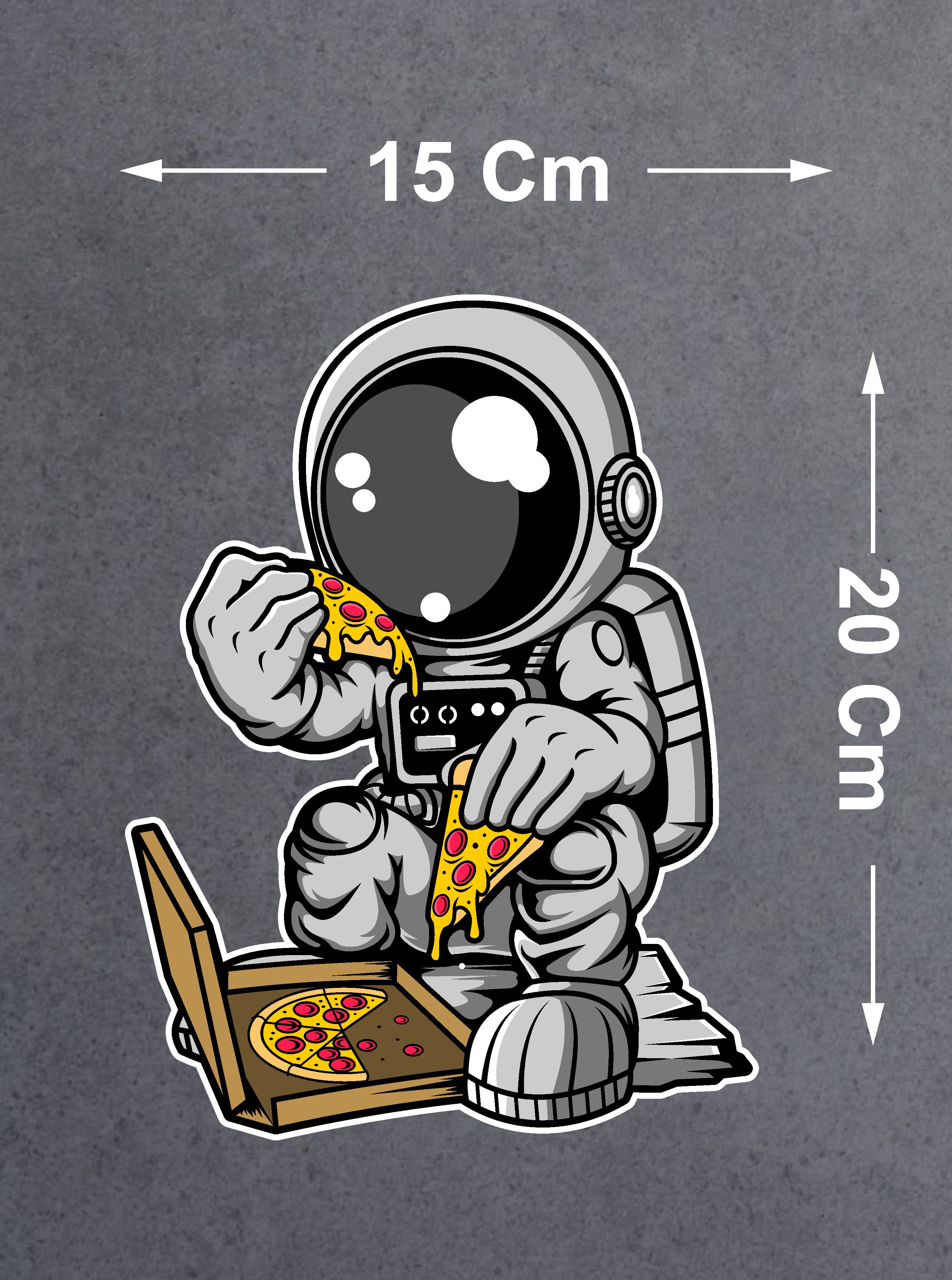 Pi̇zza Yi̇yen Astronot Sti̇cker - Araba Oto Motosi̇klet Karavan Cam Sti̇cker - 00090 10X7 Cm 