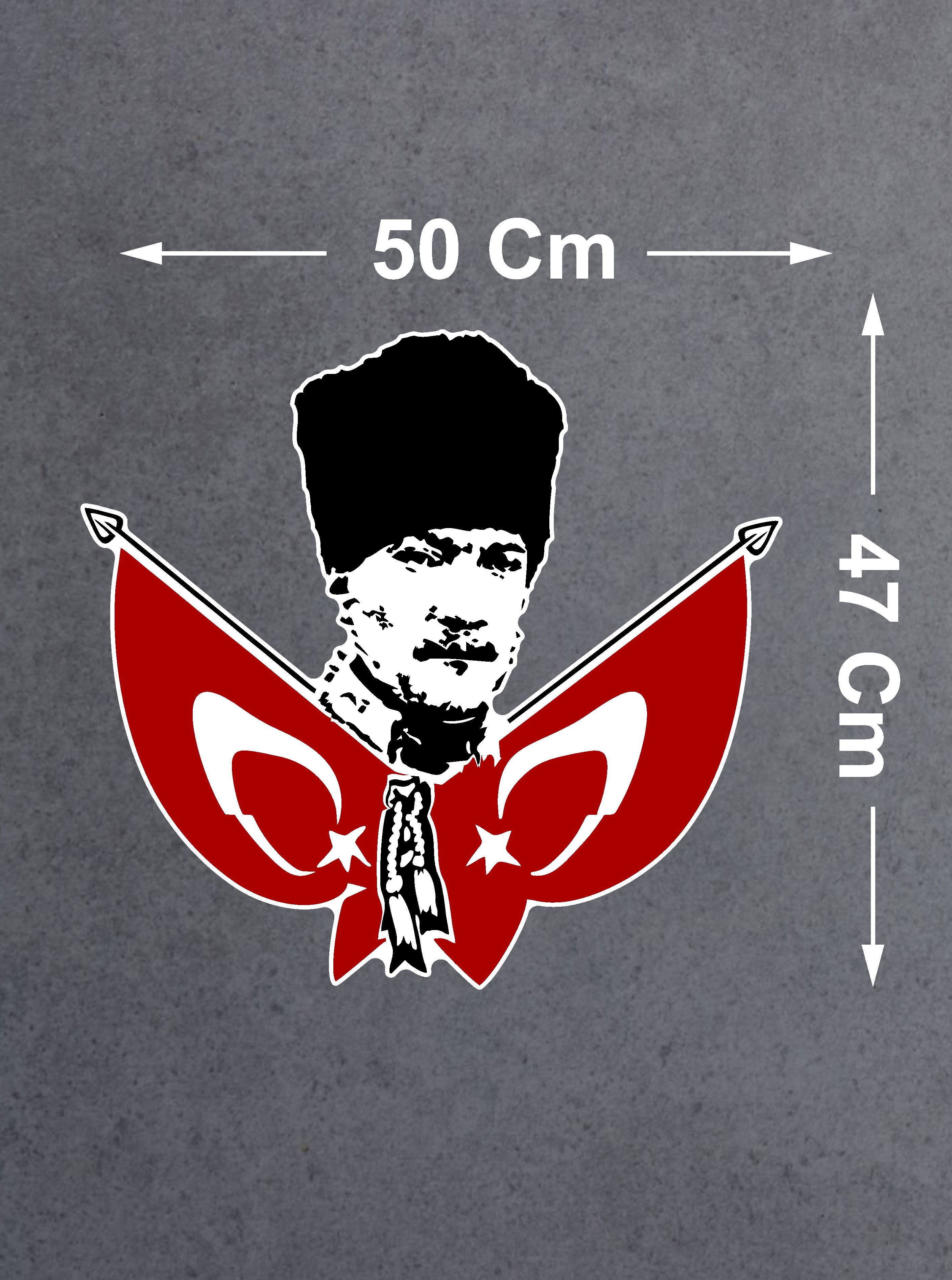 Atatürk - Çi̇ft Bayraklı Atatürk - Mustafa Kemal Atatürk Sti̇cker - Araba Oto Motosi̇klet Sti̇cker 00139 40X37 Cm