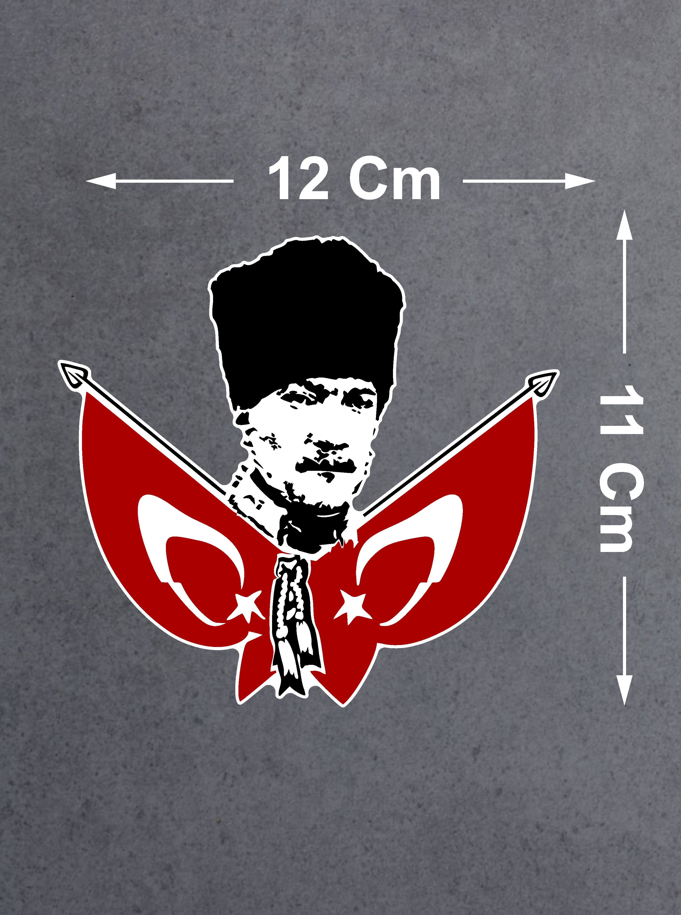 Atatürk - Çi̇ft Bayraklı Atatürk - Mustafa Kemal Atatürk Sti̇cker - Araba Oto Motosi̇klet Sti̇cker 00139 40X37 Cm