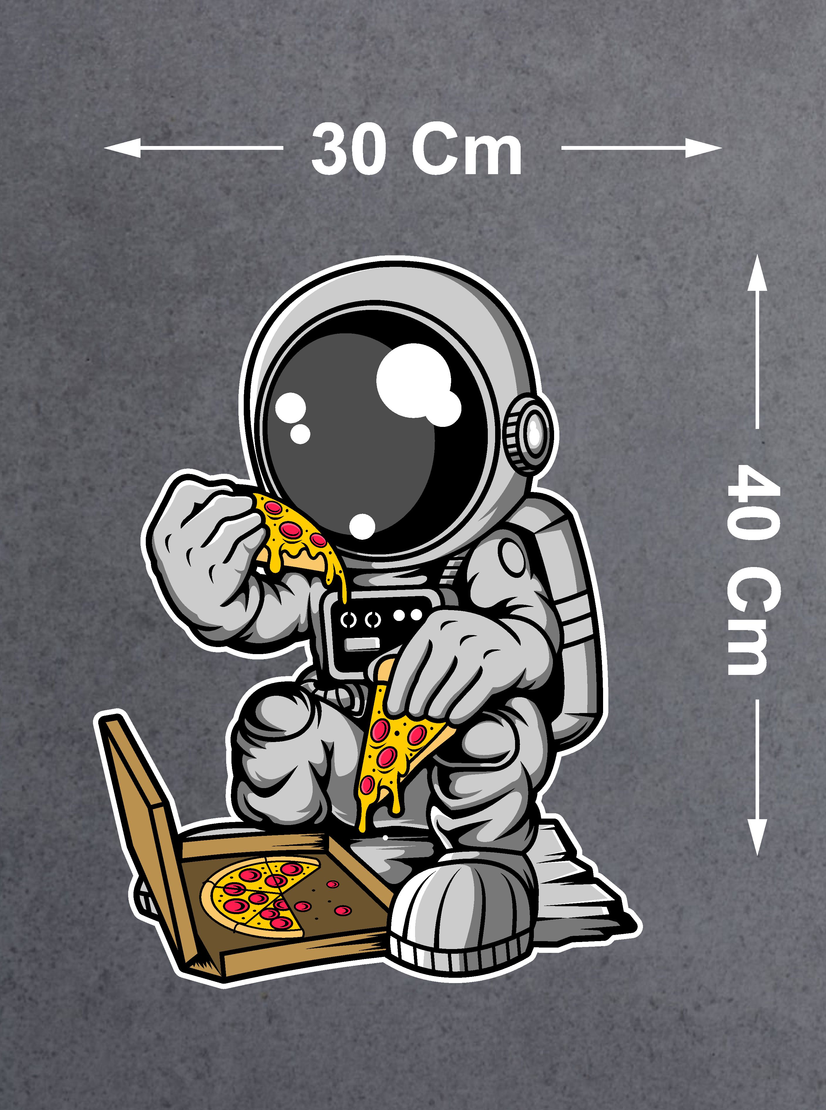 Pi̇zza Yi̇yen Astronot Sti̇cker - Araba Oto Motosi̇klet Karavan Cam Sti̇cker - 00090 10X7 Cm 