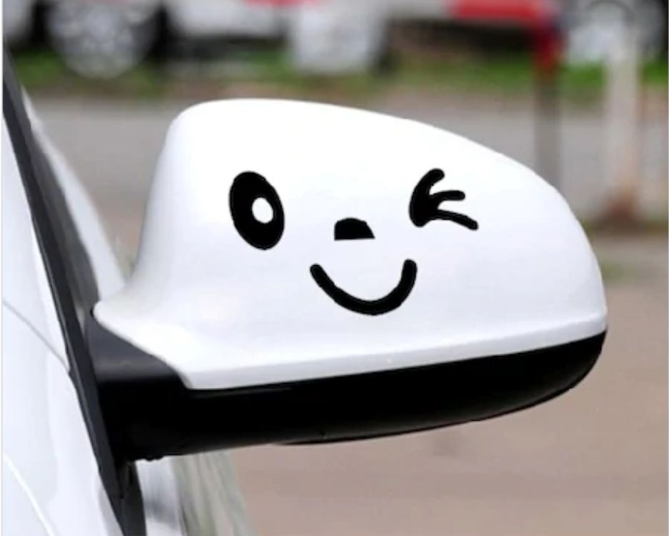 2 Adet Araba Araç Oto Yan Ayna Gülen Yüz Araba Sti̇cker 00968 12X6-Sarı