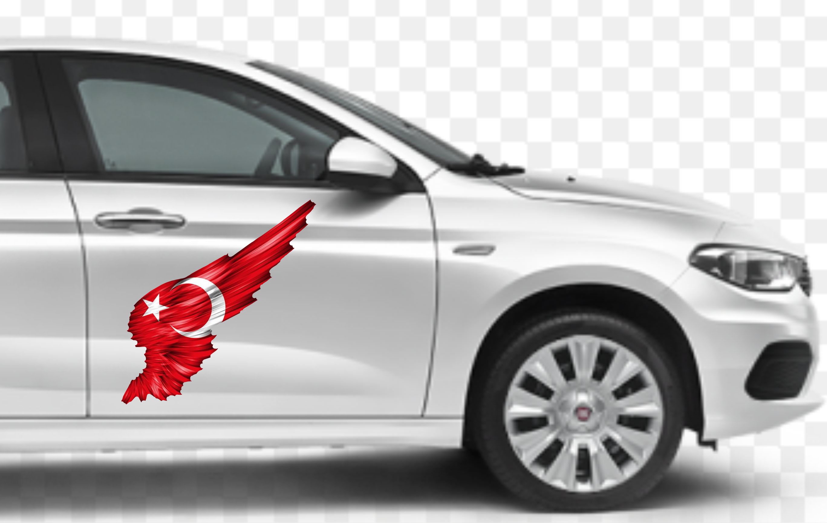 Kanatlı Türk Bayrağı - Ay Yıldız - Türk Sti̇cker -Araba - Oto - Motosi̇klet -Karavan Sti̇cker Eti̇ket 00002 50X50 Cm 