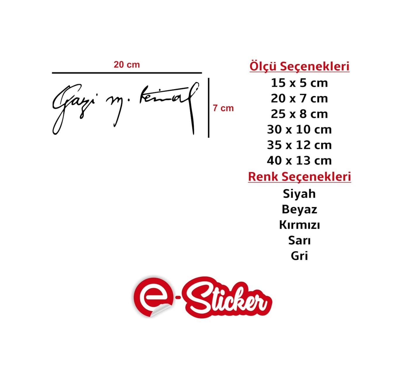 Gazi̇ Mustafa Kemal Atatürk Imza Sti̇cker Oto Sti̇cker (351612886) Kırmızı-15 X 5 Cm