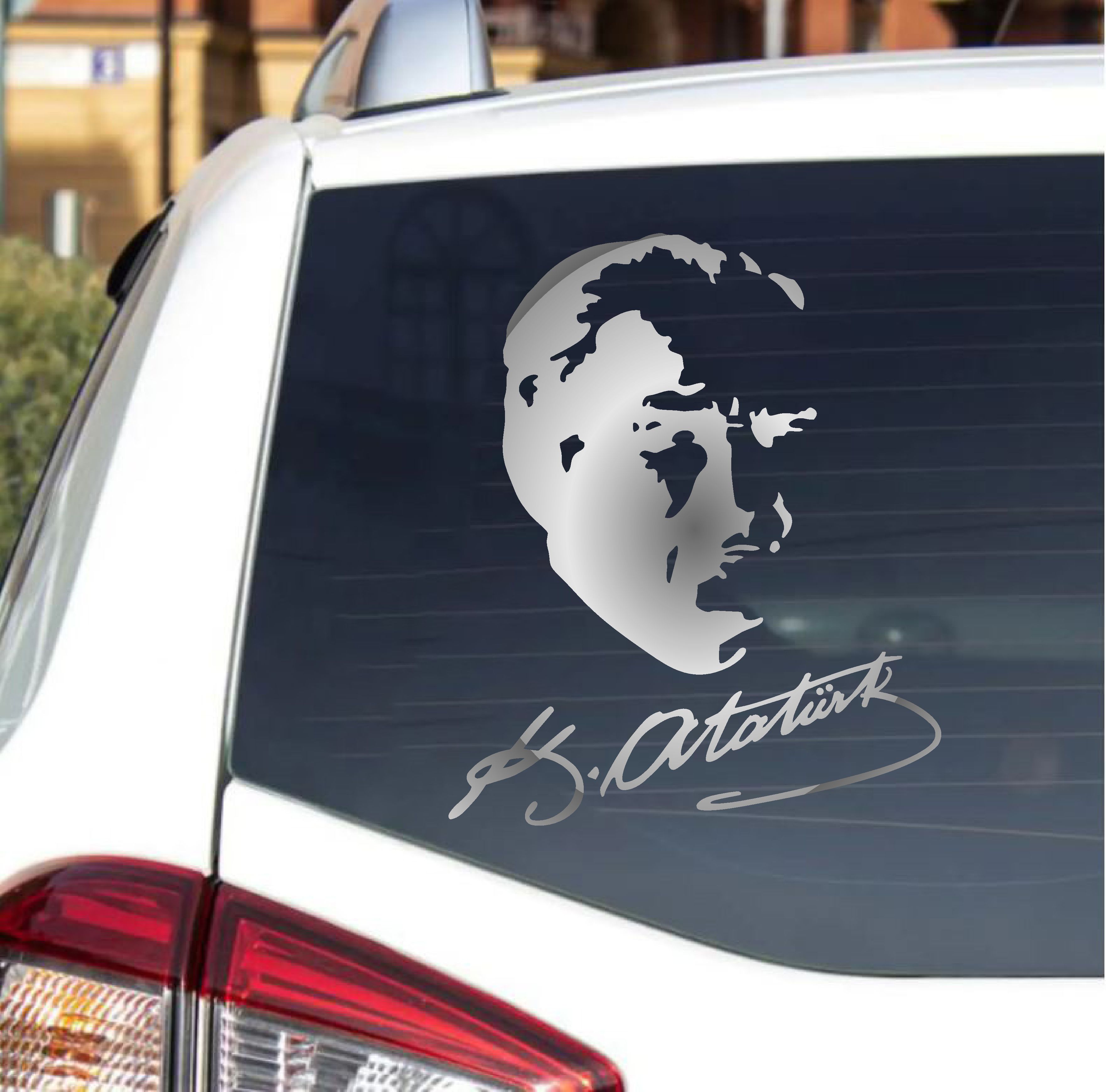 Sti̇cker Di̇zayn Atatürk Si̇lüeti̇ Ve İmza Sti̇cker - Mustafa Kemal Atatürk Başbuğ İmza Sti̇cker - Araba Oto Motosi̇klet Karavan Cam Sti̇cker - 00391 12X10 Cm 