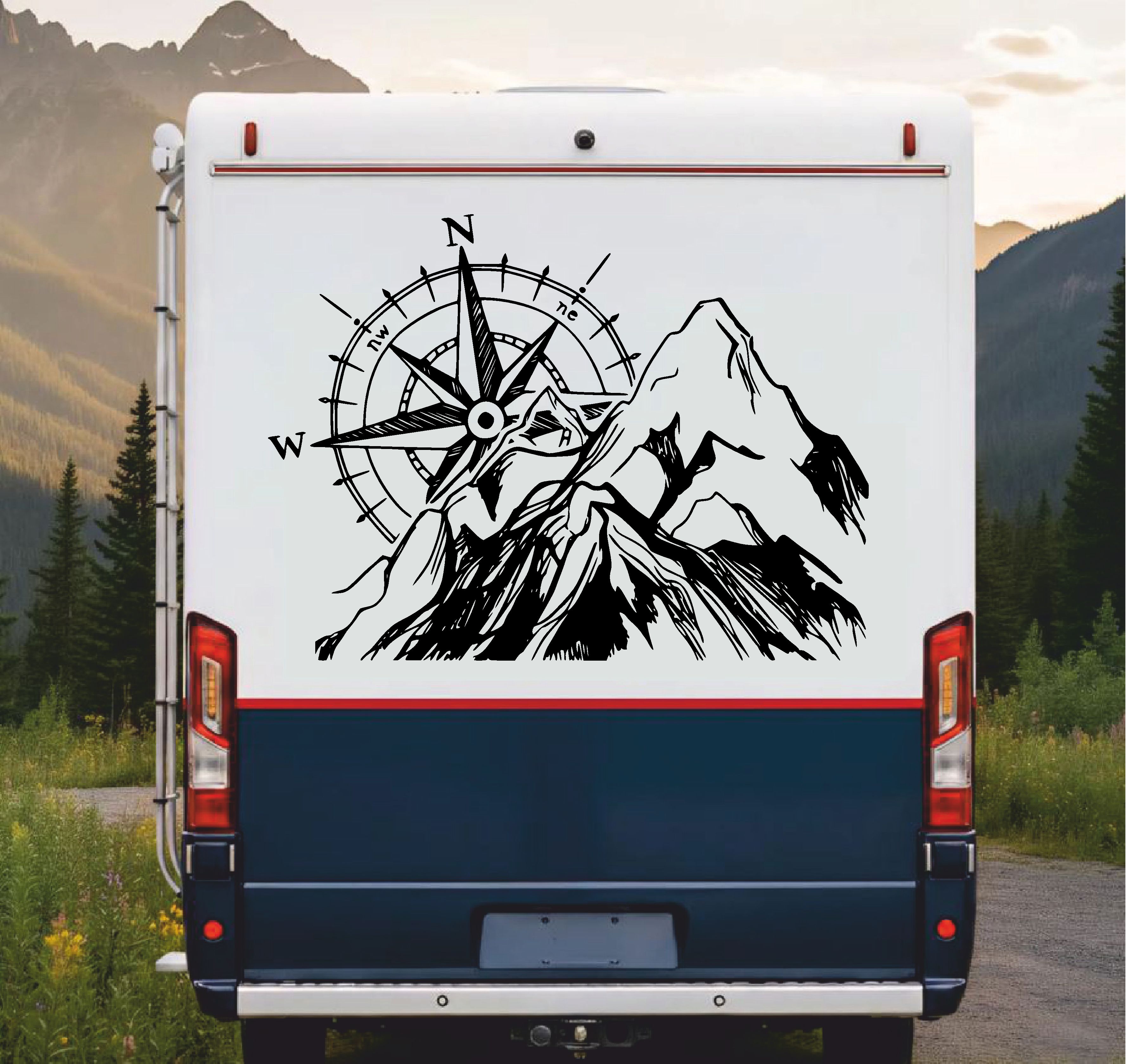 Pusula Ve Dağ Sti̇cker - Araba Oto Cam Karavan Sti̇cker - 00234 40X30 Cm 