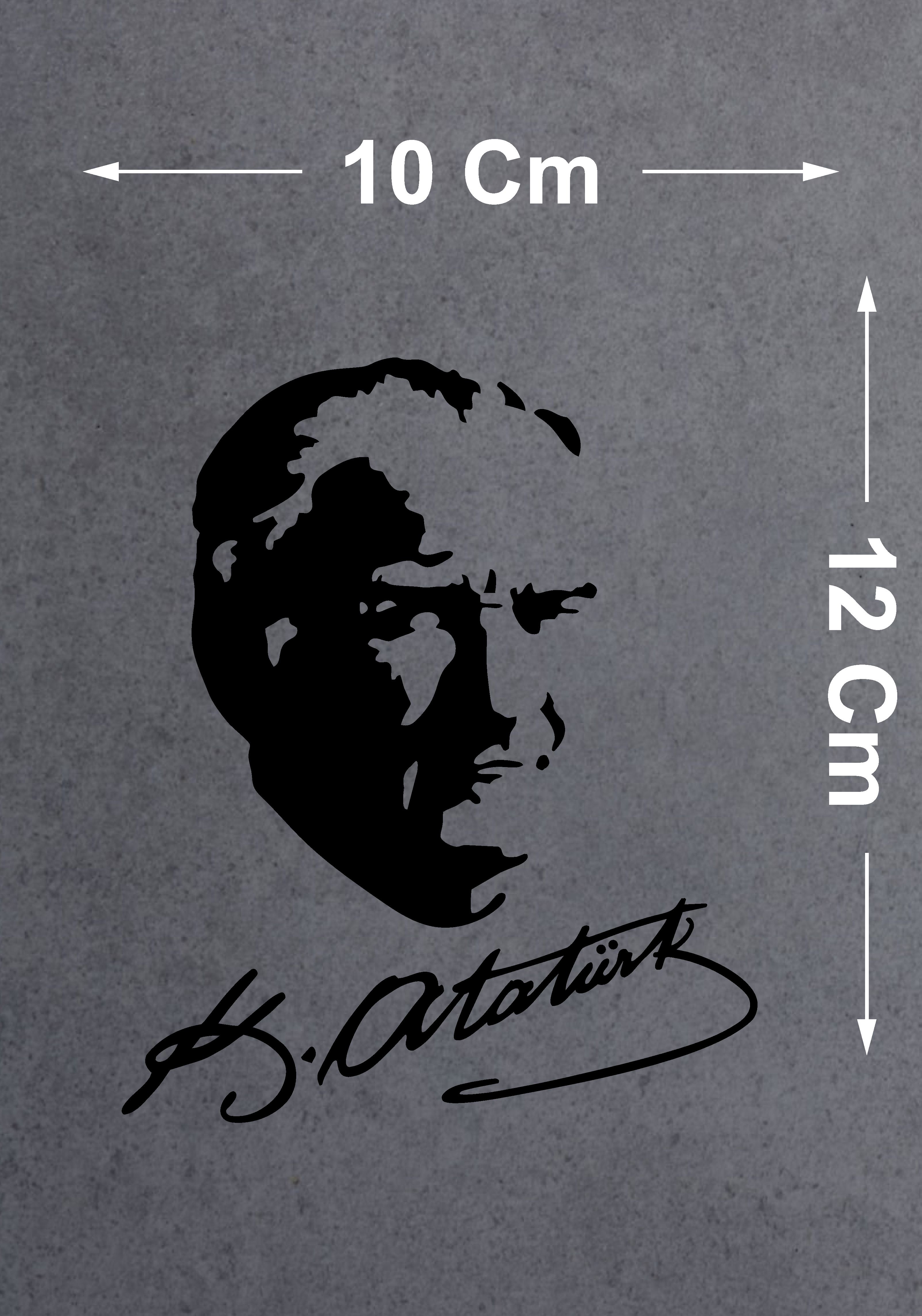 Sticker Dizayn Atatürk Silüeti Ve İmza Sticker - Mustafa Kemal Atatürk Başbuğ İmza Sticker - Araba Oto Motosiklet Karavan Cam Sticker - 00391 12X10 Cm 