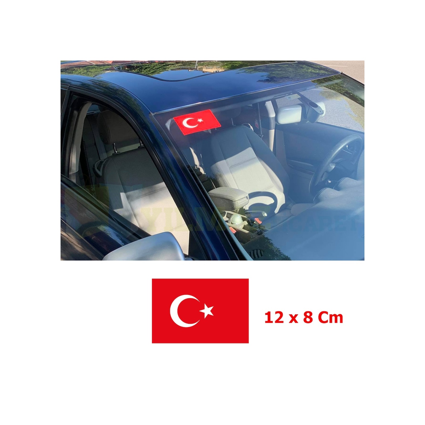 Türk Bayrağı Ön Cam Oto Sti̇cker Araba Yapıştırma Eti̇ket Çıkartma Tek Ön Cam Sti̇cker 12 X 8 Cm