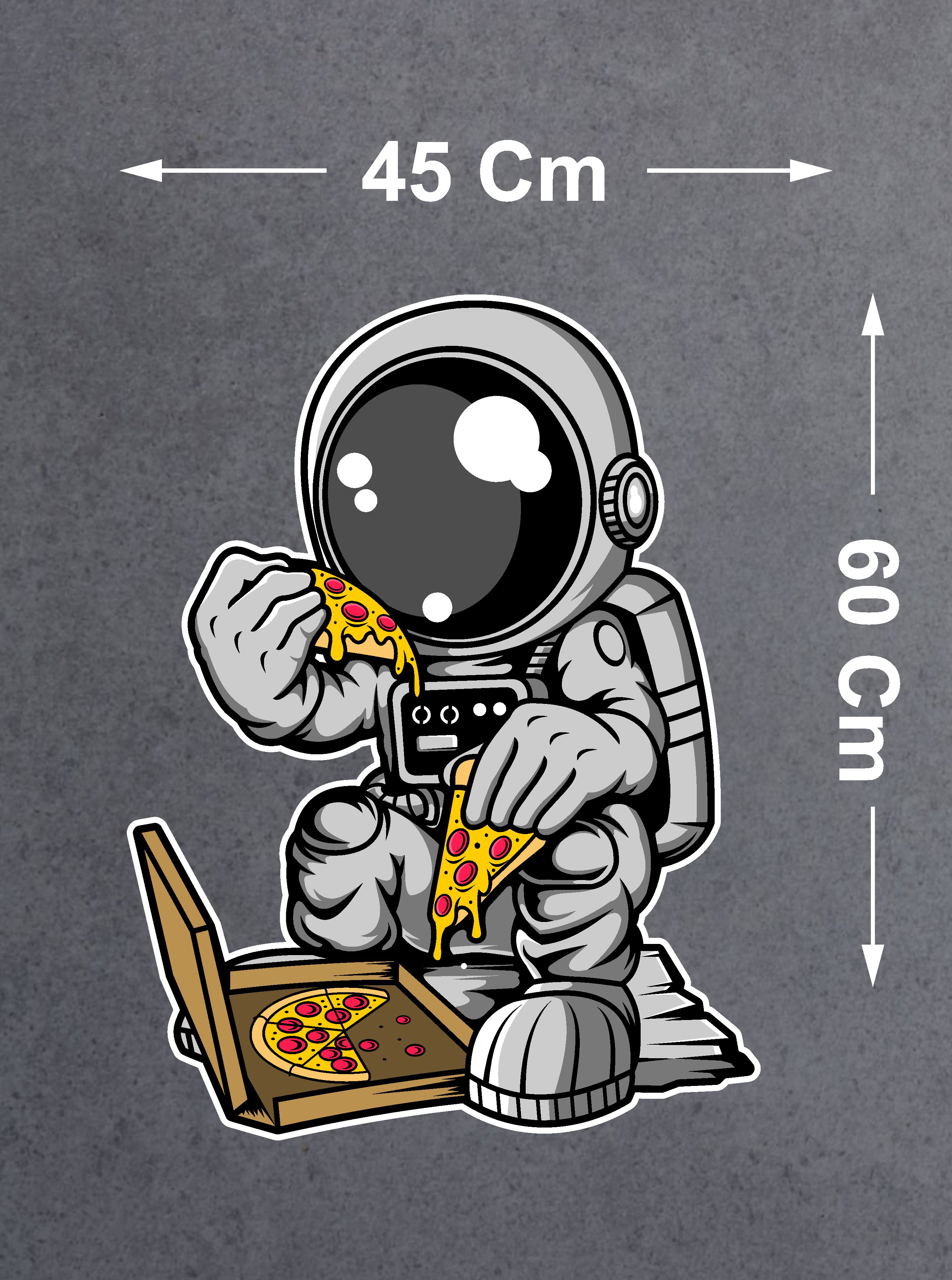 Pi̇zza Yi̇yen Astronot Sti̇cker - Araba Oto Motosi̇klet Karavan Cam Sti̇cker - 00090 10X7 Cm 