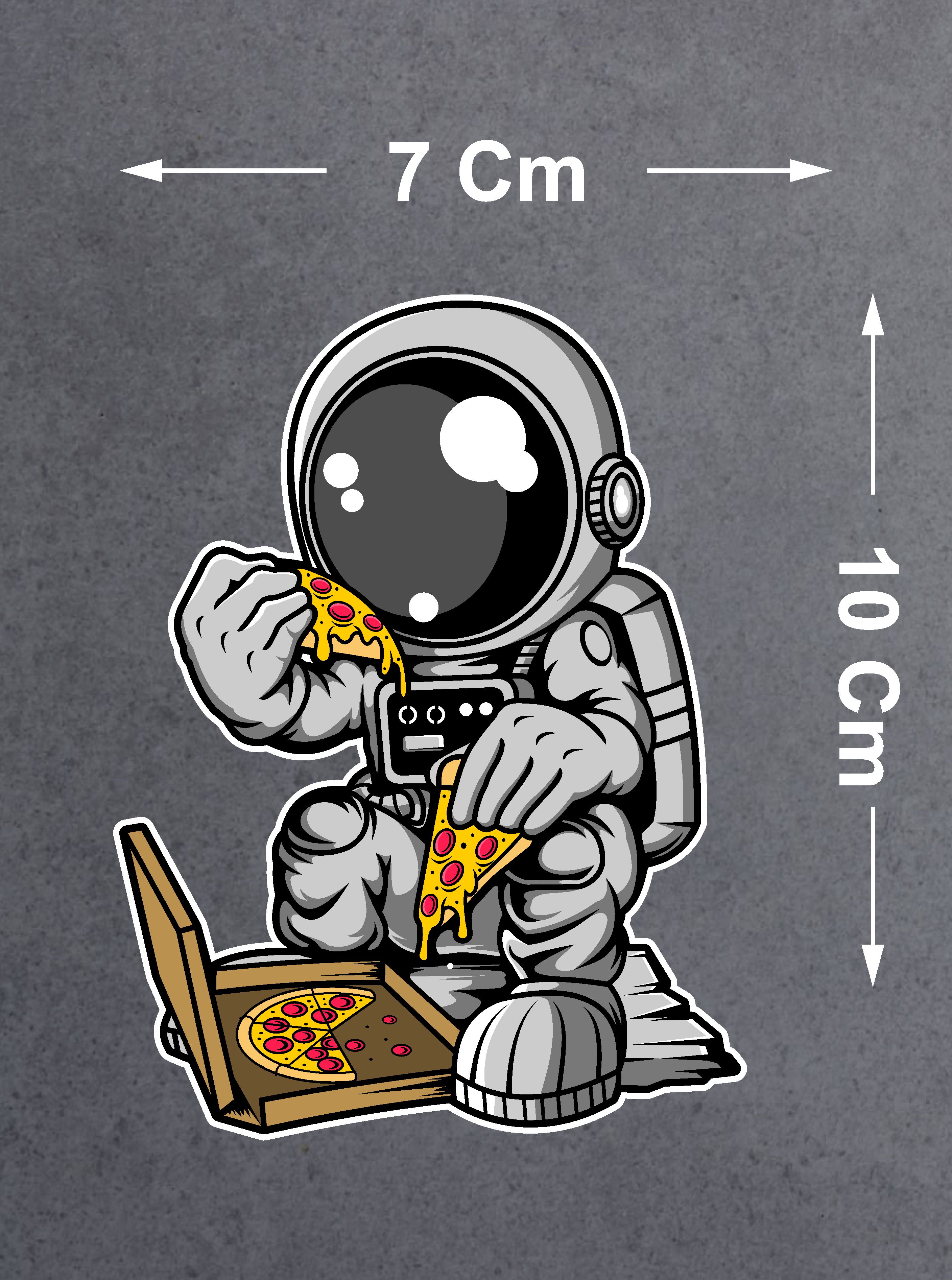 Pizza Yiyen Astronot Sticker - Araba Oto Motosiklet Karavan Cam Sticker - 00090 10X7 Cm 