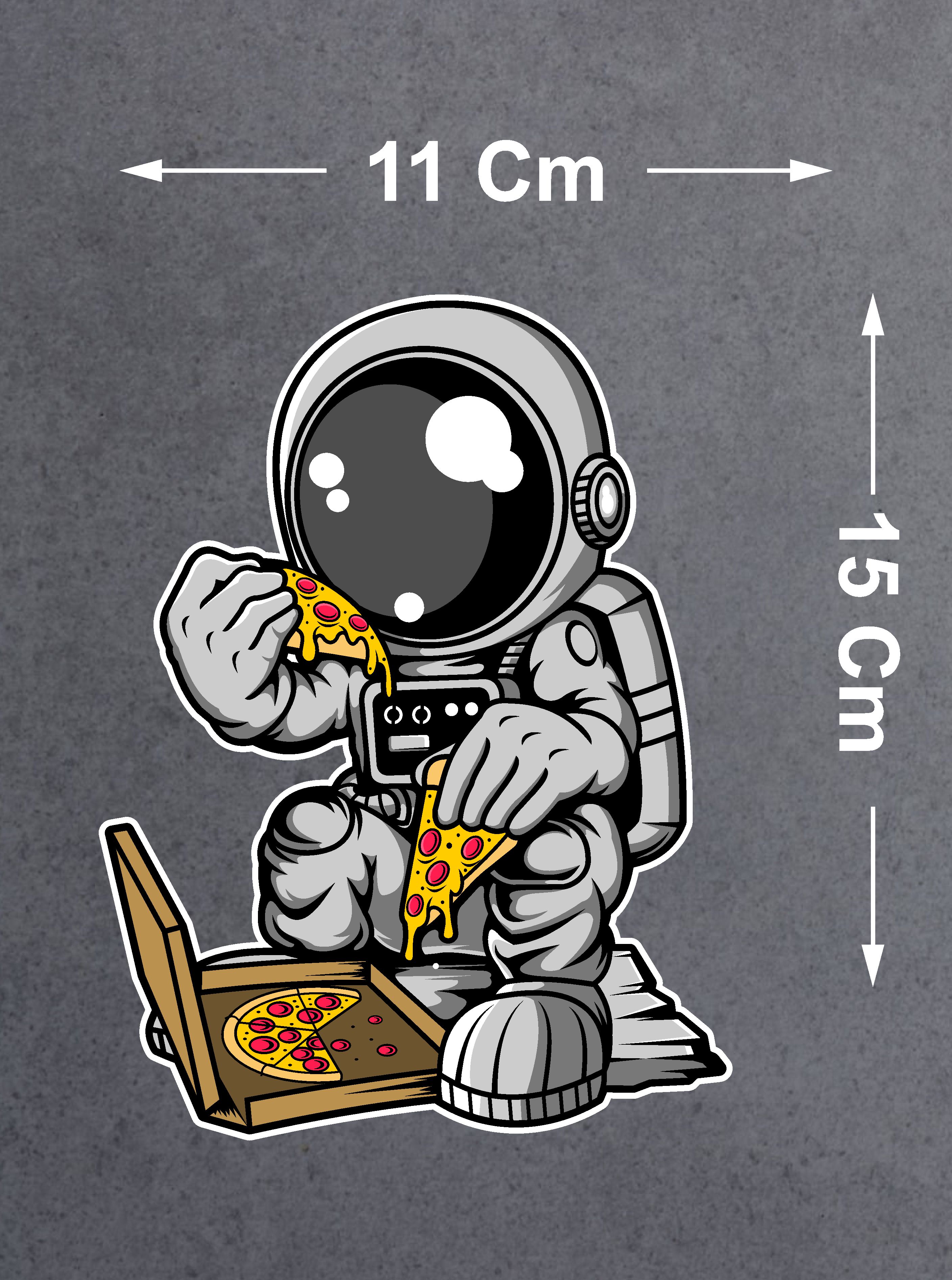 Pi̇zza Yi̇yen Astronot Sti̇cker - Araba Oto Motosi̇klet Karavan Cam Sti̇cker - 00090 10X7 Cm 