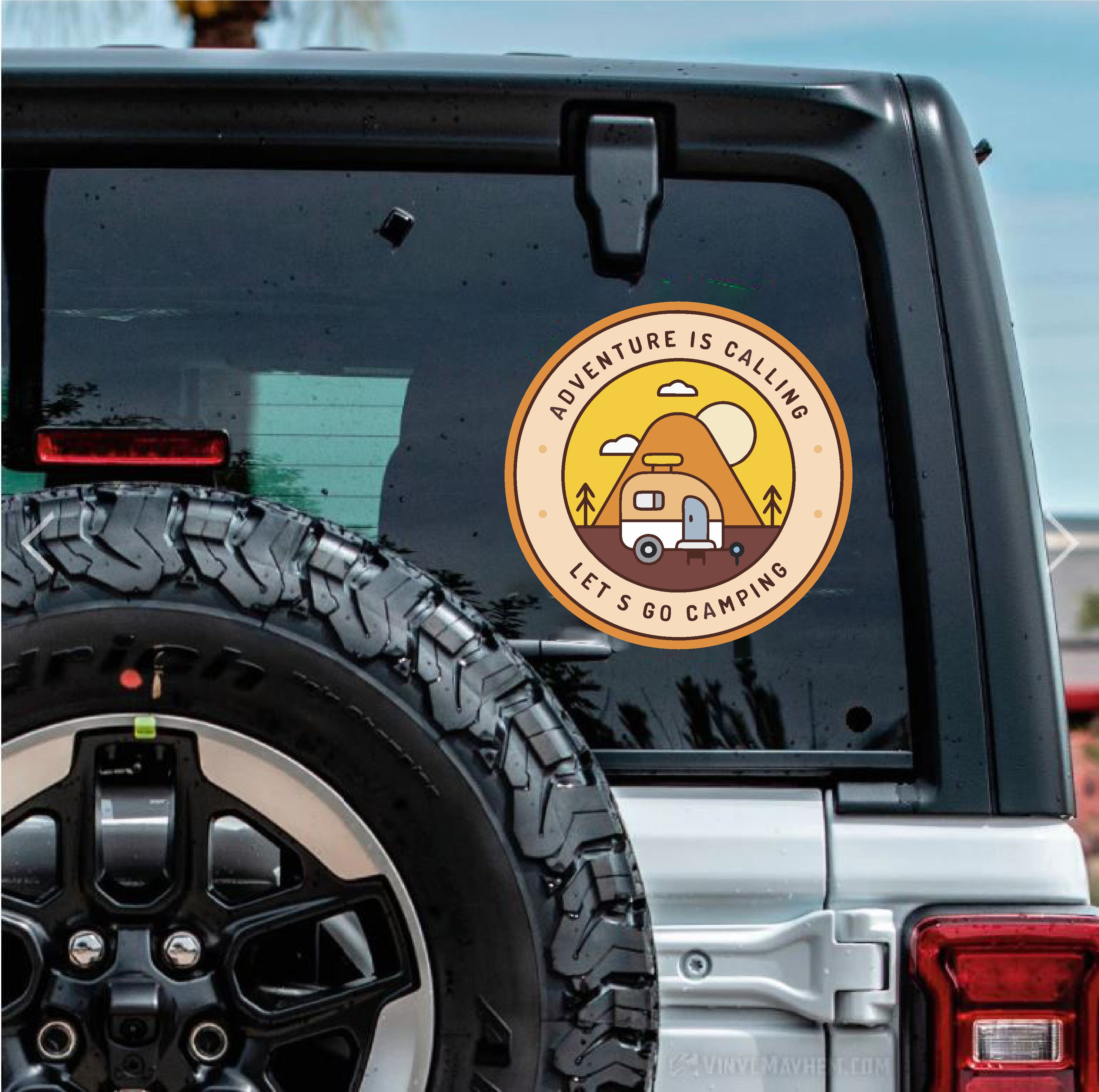 Outdoor Adventure Campi̇ng - Gezgi̇n Karavan Sti̇cker - Kamp Campi̇ng Sti̇cker - Araba Oto Motosi̇klet Karavan Cam Sti̇cker - 00389 60X60 Cm 