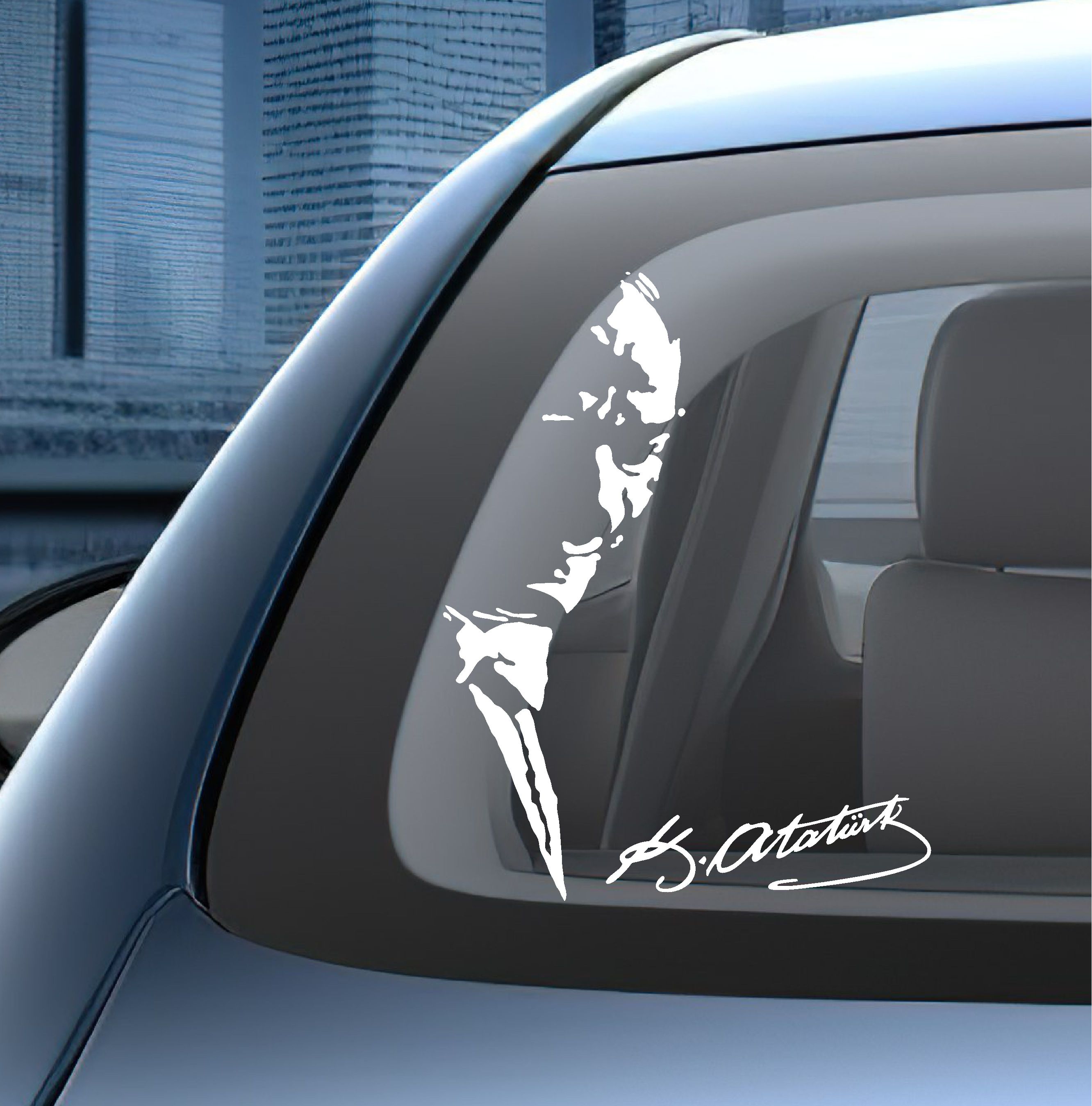 Atatürk Ve İmza Sti̇cker, Mustafa Kemal Atatürk Si̇lüet Ve İmza, Araba Oto Motosi̇klet Karavan Sti̇cker 00627 15X11 Cm 