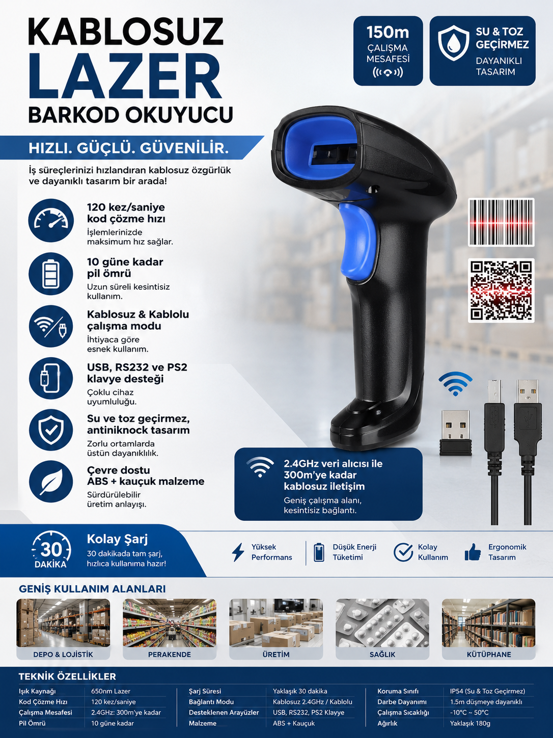 Barkodlu Satış Programı Kablosuz Barkod Okuyucu 