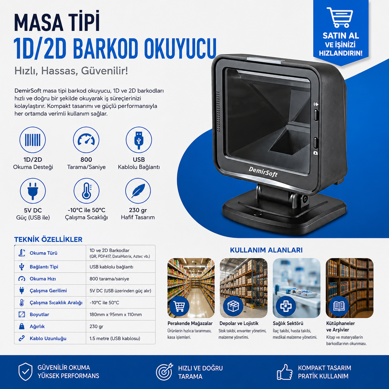 Profesyonel Masaüstü Barkod Okuyucu Barkodlu Satış Programı 
