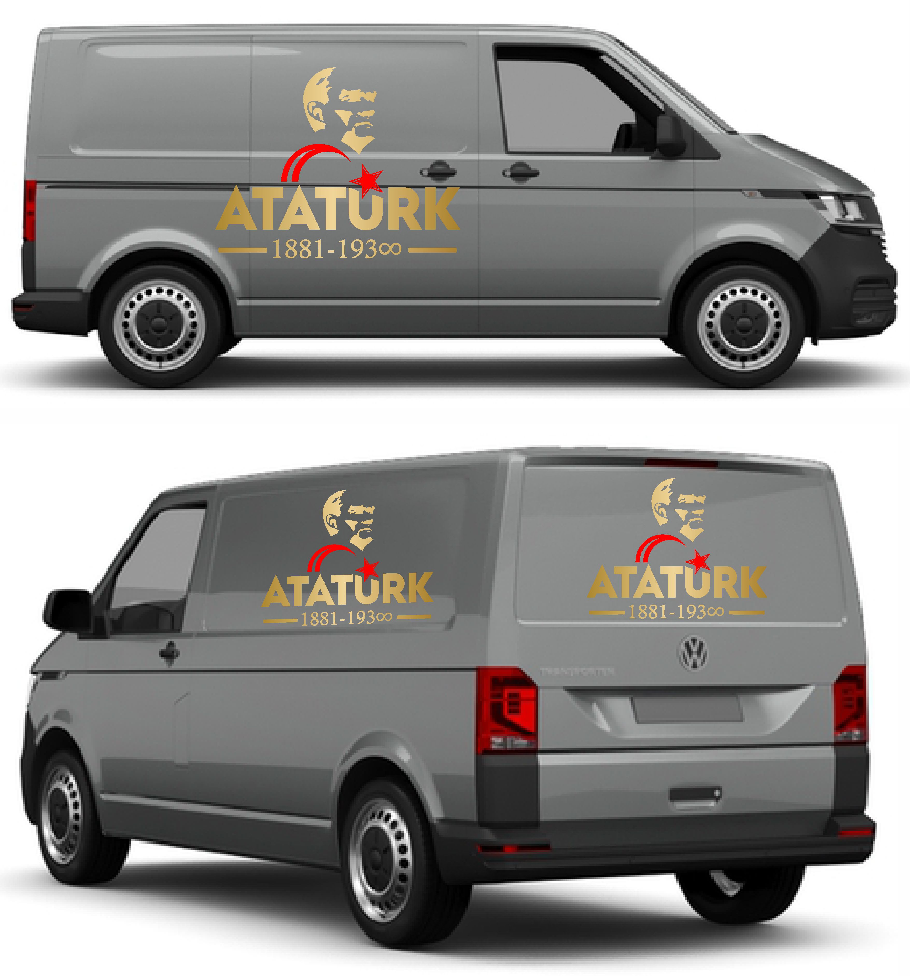 Atatürk Ve Ay Yıldız Sti̇cker - Atatürk Yazısı Araba Oto Motosi̇klet Karavan Sti̇cker - 00621 15X12 Cm 