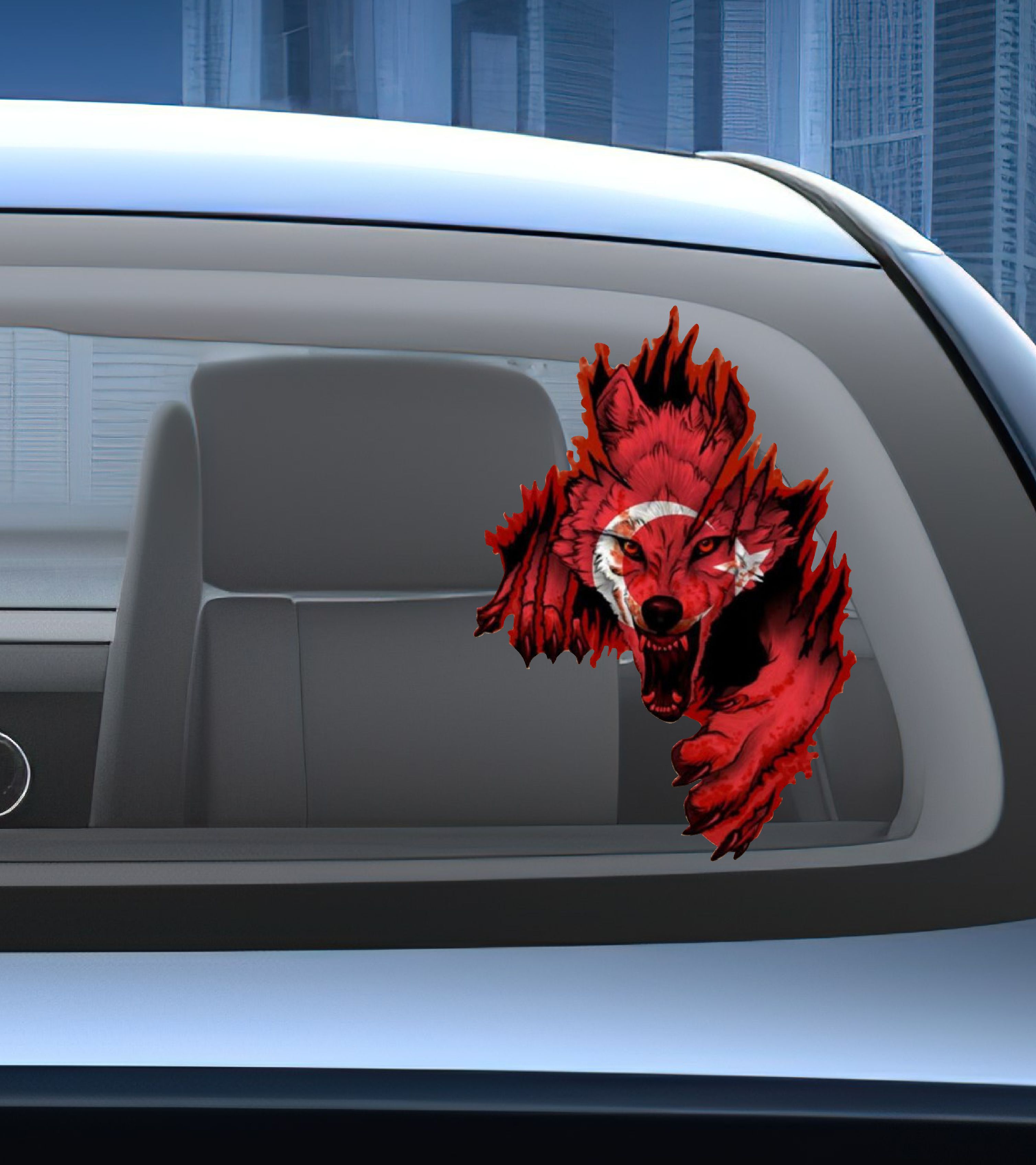 Ay Yıldız Ve Kurt - Bozkurt - Börü - Gökbörü -Araba Oto Motosi̇klet Karavan Sti̇cker 02512 10X7 Cm 