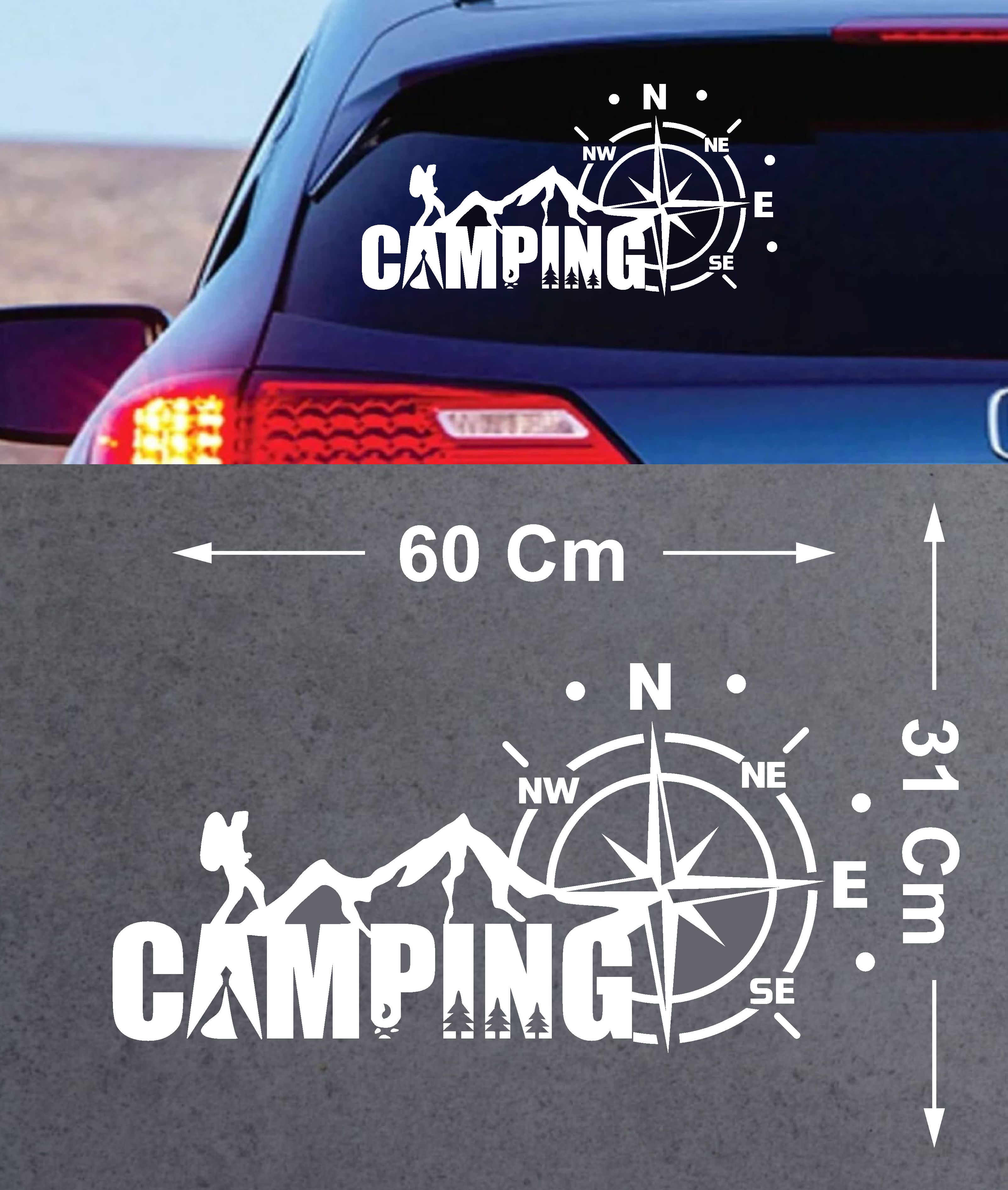 Kamp Ve Pusula Sti̇cker - Araba Oto Motosi̇klet Karavan Cam Sti̇cker - 00134 20X10 Cm 